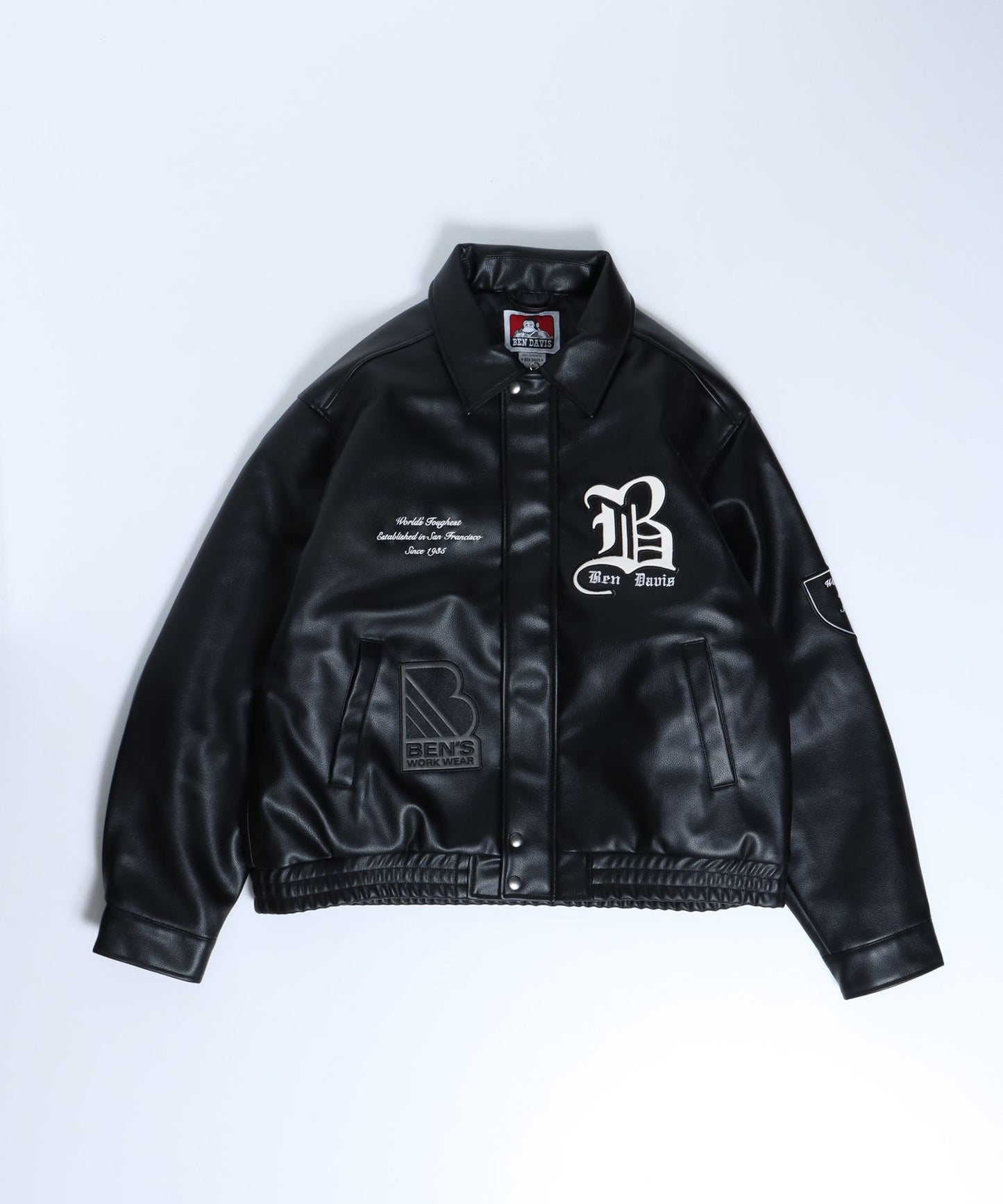 【BEN DAVIS(ベンデイビス)】 レザー ワッペン ジャケット ダイス ブルゾン ブラック