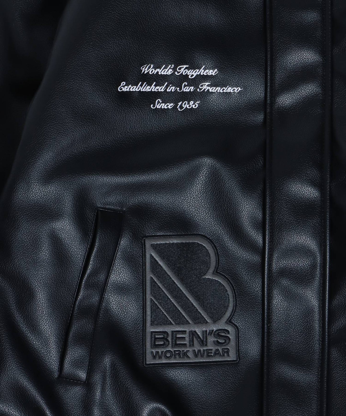 【BEN DAVIS(ベンデイビス)】 BD FAUX LEATHER JACKET / レザー ワッペン ジャケット ダイス ブルゾン ブラック