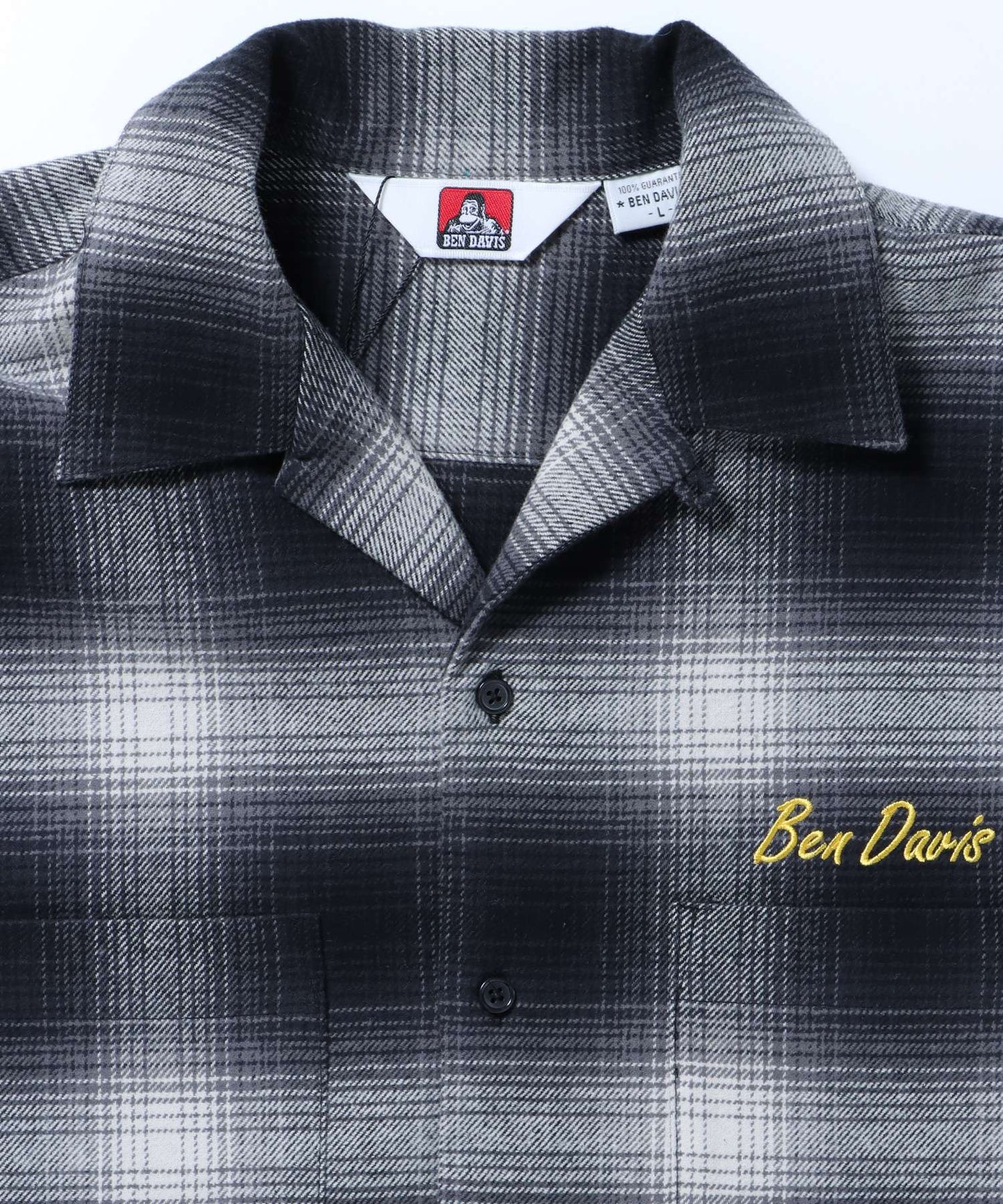 【BEN DAVIS(ベンデイビス)】 STICHED PLAID SHIRT / チェック 古着 刺繍 シャツ 長袖 ブラック