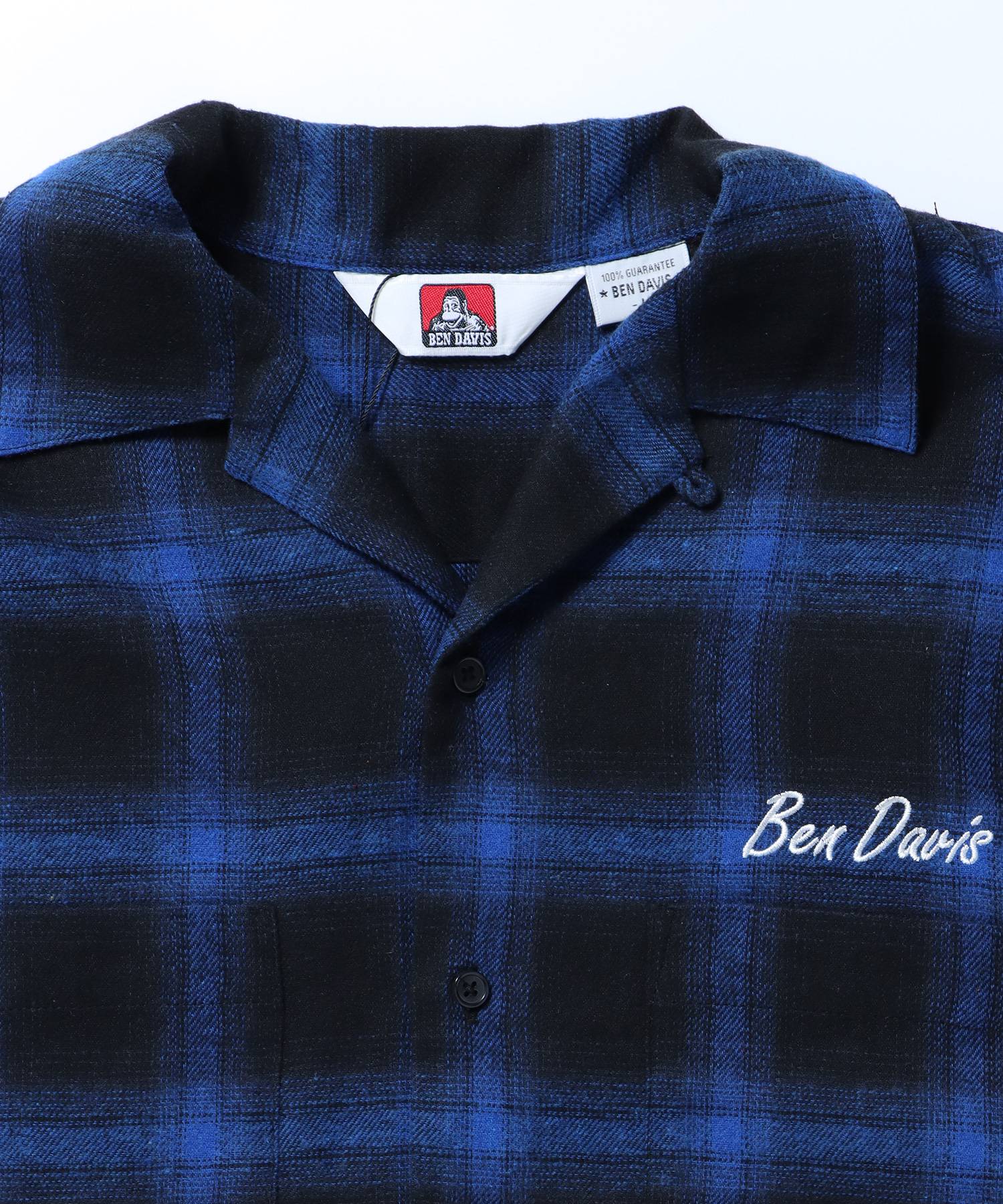 【BEN DAVIS(ベンデイビス)】 STICHED PLAID SHIRT / チェック 古着 刺繍 シャツ 長袖 ブルー