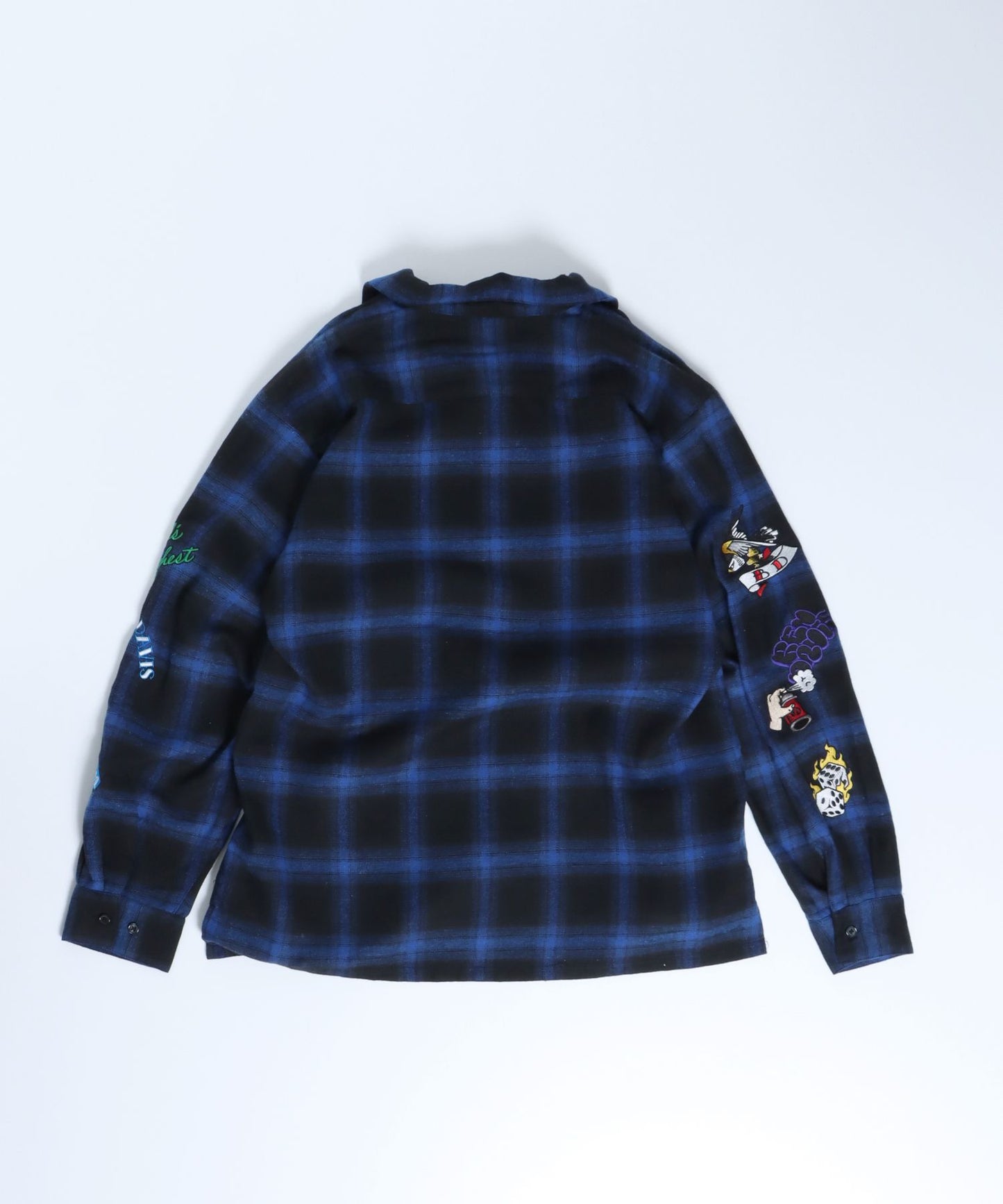 【BEN DAVIS(ベンデイビス)】 STICHED PLAID SHIRT / チェック 古着 刺繍 シャツ 長袖 ブルー