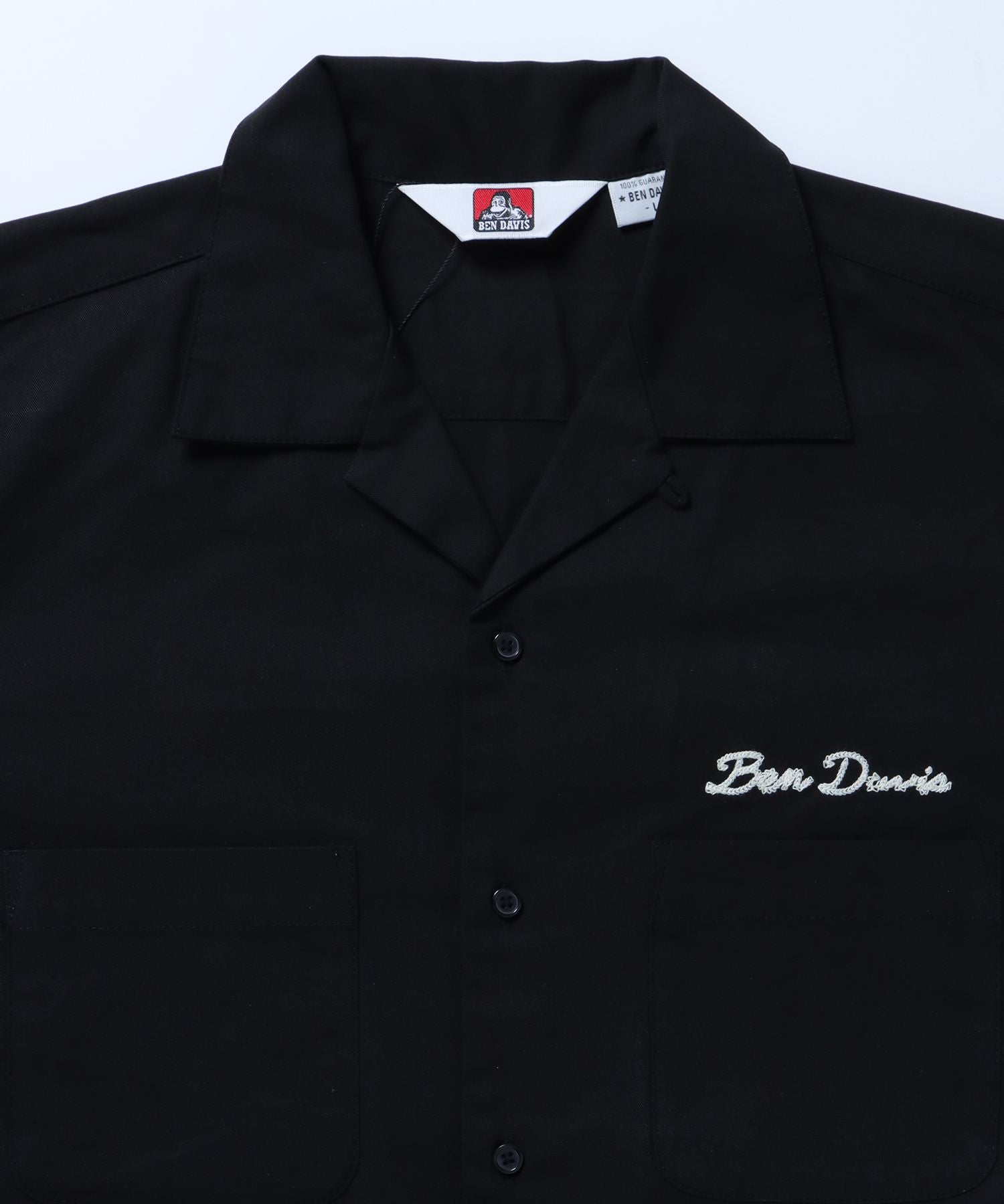 【BEN DAVIS(ベンデイビス)】 BREAKSHOT EMB SHIRT / チェック 古着 刺繍 オープンカラーシャツ ビリヤード ブラック