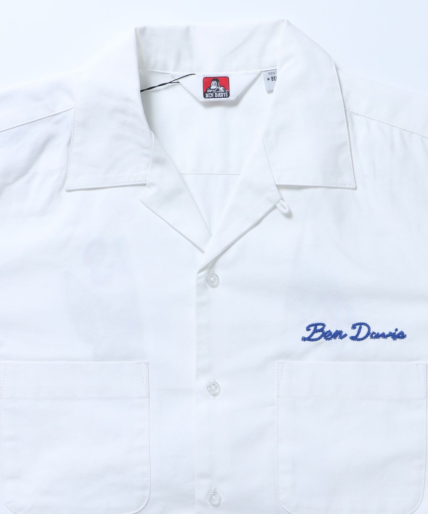 【BEN DAVIS(ベンデイビス)】 BREAKSHOT EMB SHIRT / チェック 古着 刺繍 オープンカラーシャツ ビリヤード オフホワイト