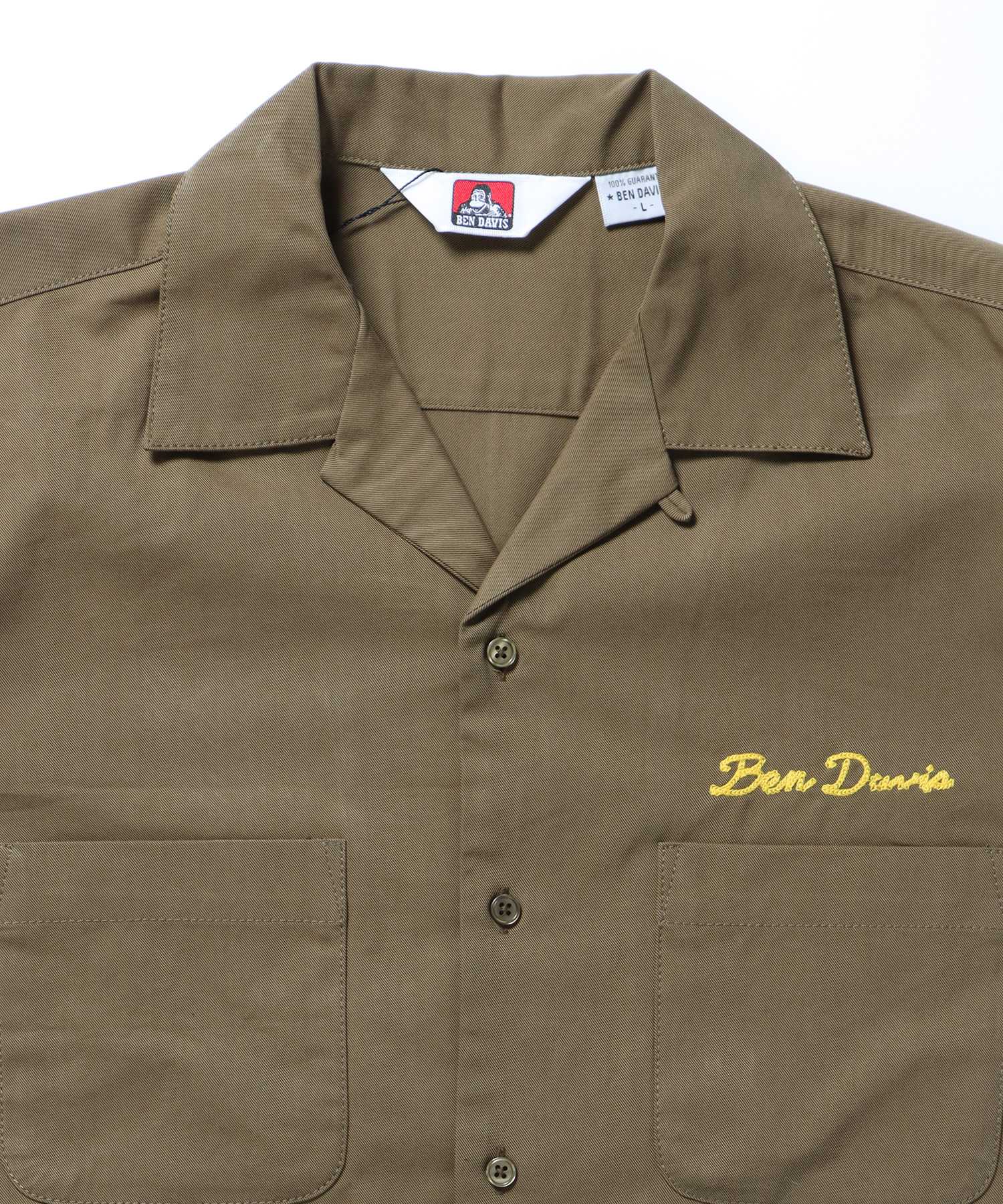 【BEN DAVIS(ベンデイビス)】 BREAKSHOT EMB SHIRT / チェック 古着 刺繍 オープンカラーシャツ ビリヤード カーキ