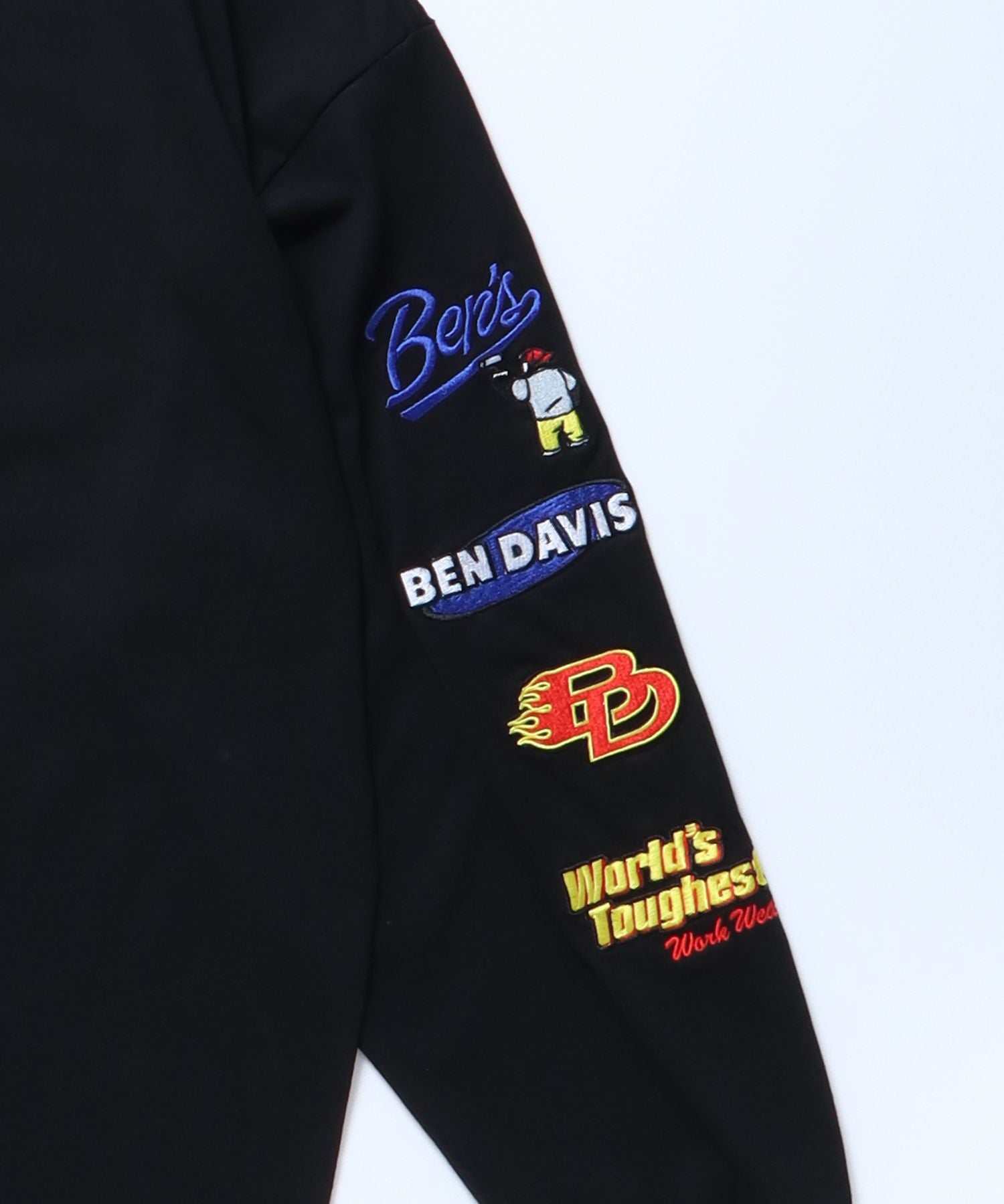 【BEN DAVIS(ベンデイビス)】 SPONSORED EMB L/S TEE(WIDE) / ロゴ バイカー プリント 刺繍 ブランド ロンT クルーネック ブラック