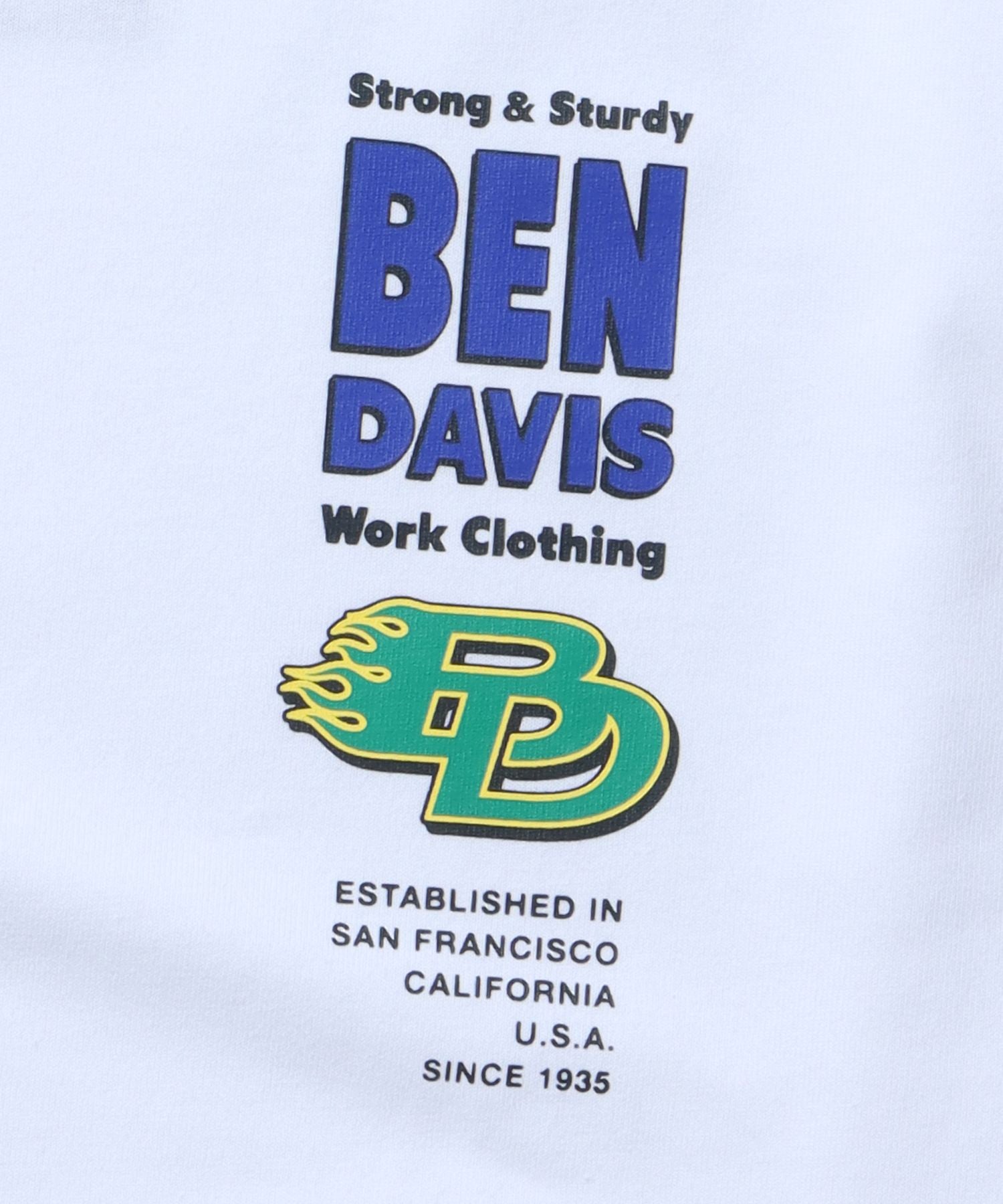 【BEN DAVIS(ベンデイビス)】 SPONSORED EMB L/S TEE(WIDE) / ロゴ バイカー プリント 刺繍 ブランド ロンT クルーネック ホワイト