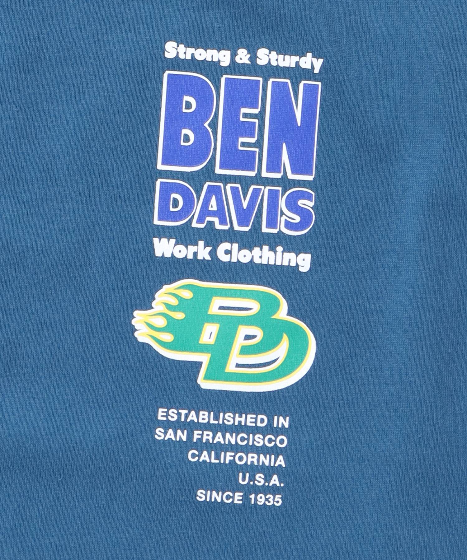 【BEN DAVIS(ベンデイビス)】 SPONSORED EMB L/S TEE(WIDE) / ロゴ バイカー プリント 刺繍 ブランド ロンT クルーネック ブルー