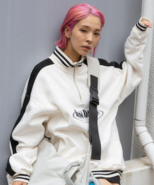 【BEN DAVIS(ベンデイビス)】 LINE DESIGN H/Z SWEAT TOP / ロゴ ビッグ ハーフジップ スウェット 配色 ライトグレー