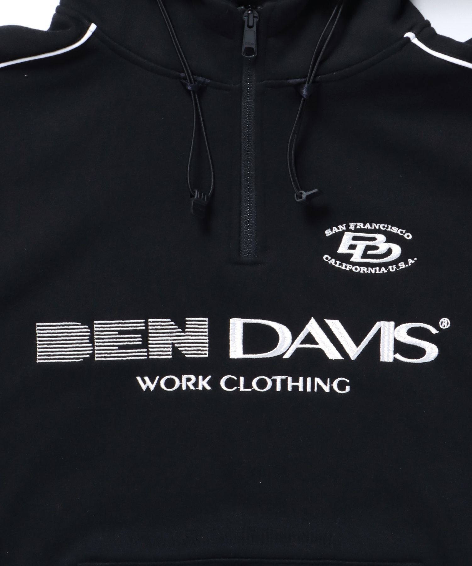 【BEN DAVIS(ベンデイビス)】 TECH DETAILED H/Z HOODIE / ビッグ ハーフジップ スウェット テック スポーツ パーカー ブラック