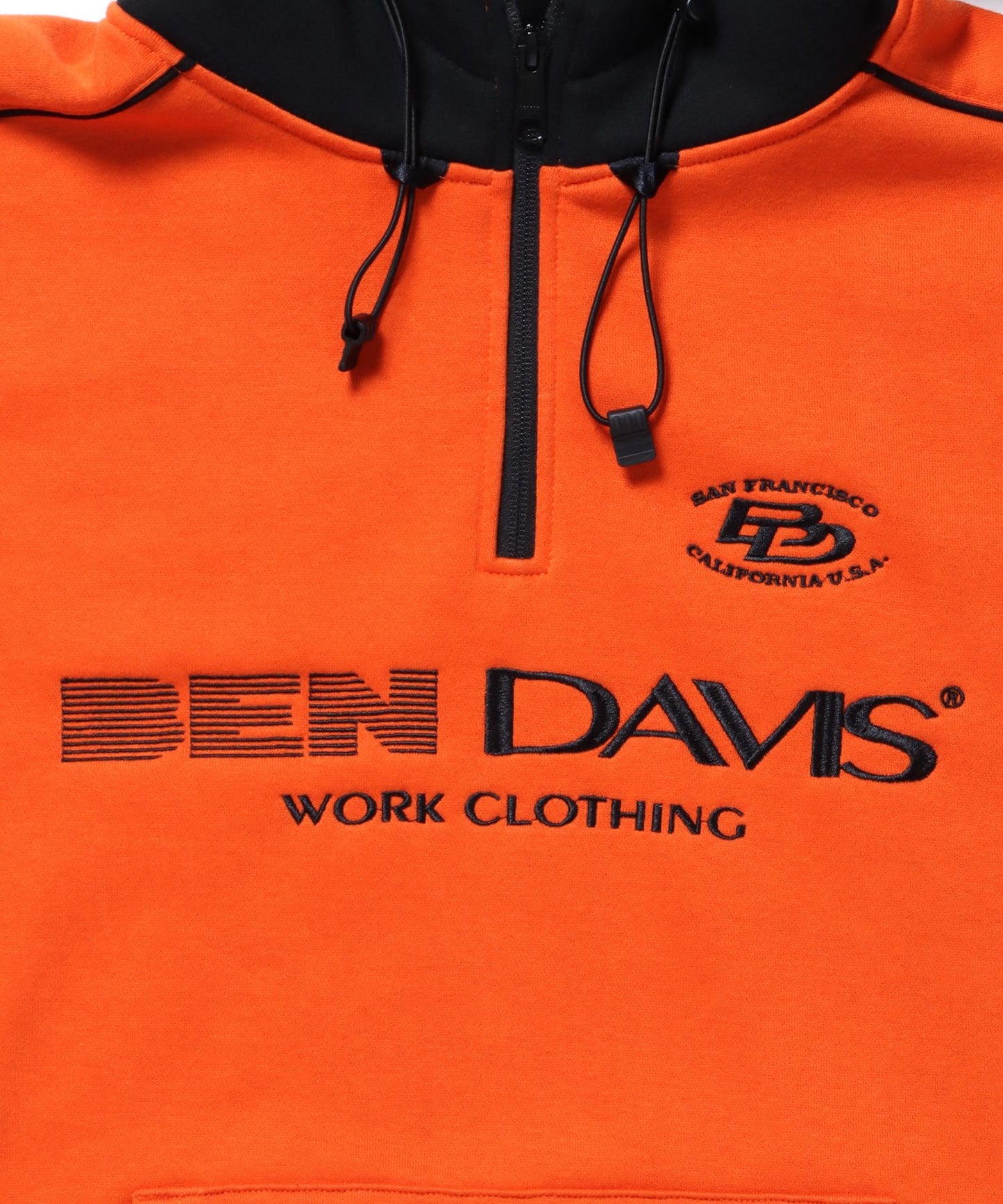 【BEN DAVIS(ベンデイビス)】 TECH DETAILED H/Z HOODIE / ビッグ ハーフジップ スウェット テック スポーツ パーカー オレンジ