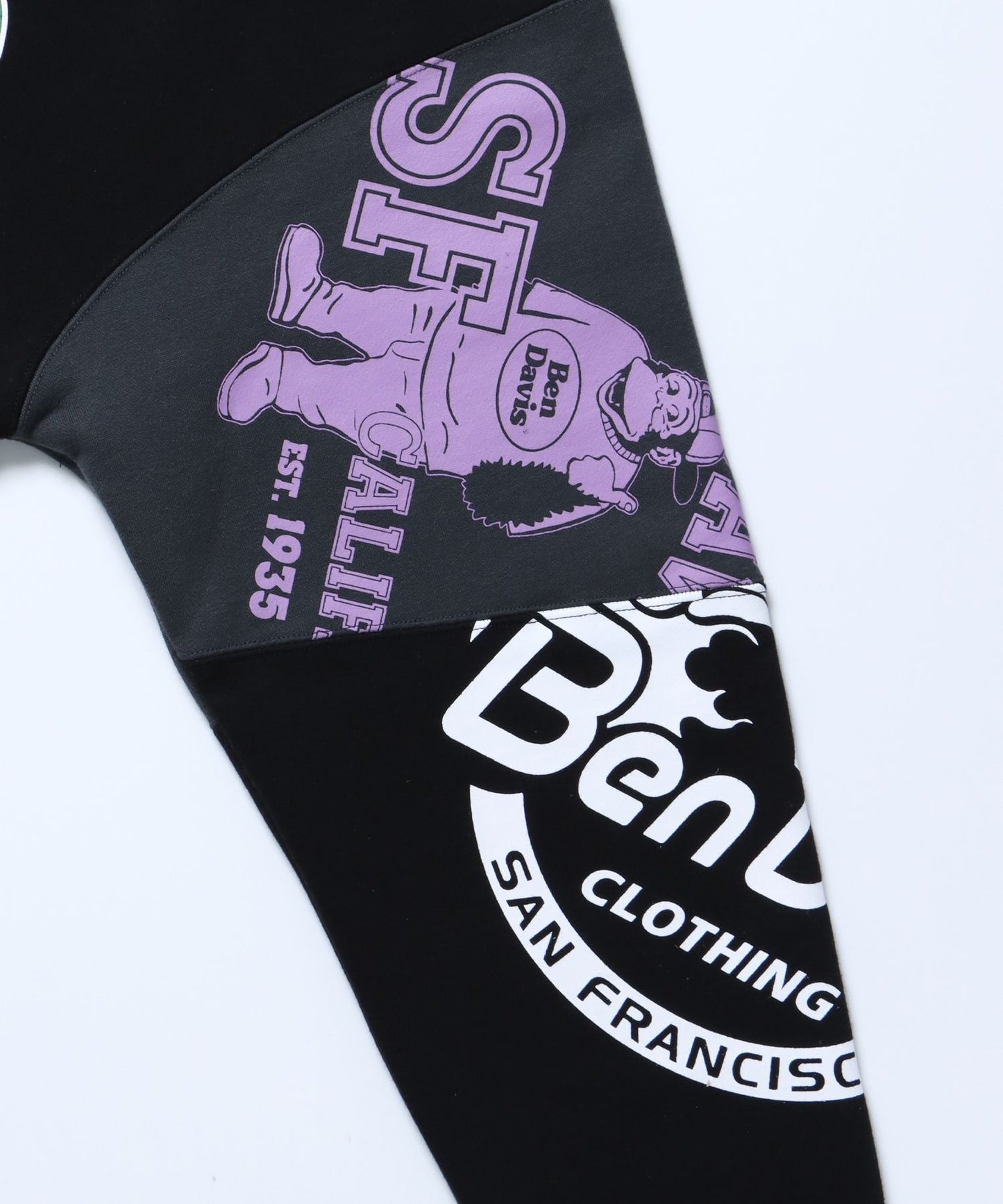 【BEN DAVIS(ベンデイビス)】 FRANKEN CREW SWEAT / ロゴ ビッグ ラバー スウェット パッチワーク クルーネック ブラック