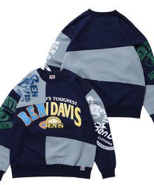 【BEN DAVIS(ベンデイビス)】 FRANKEN CREW SWEAT / ロゴ ビッグ ラバー スウェット パッチワーク クルーネック ネイビー
