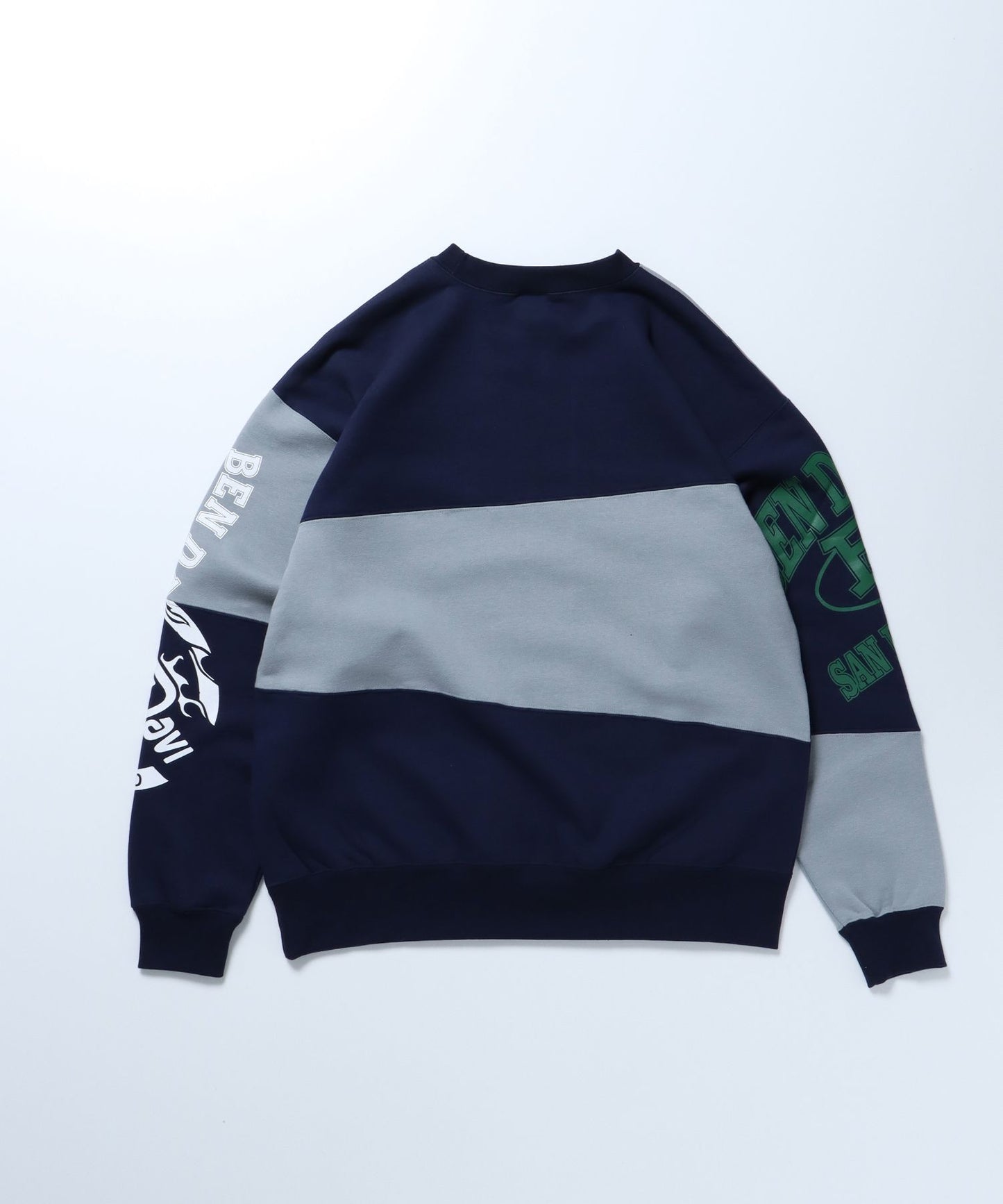 【BEN DAVIS(ベンデイビス)】 FRANKEN CREW SWEAT / ロゴ ビッグ ラバー スウェット パッチワーク クルーネック ネイビー