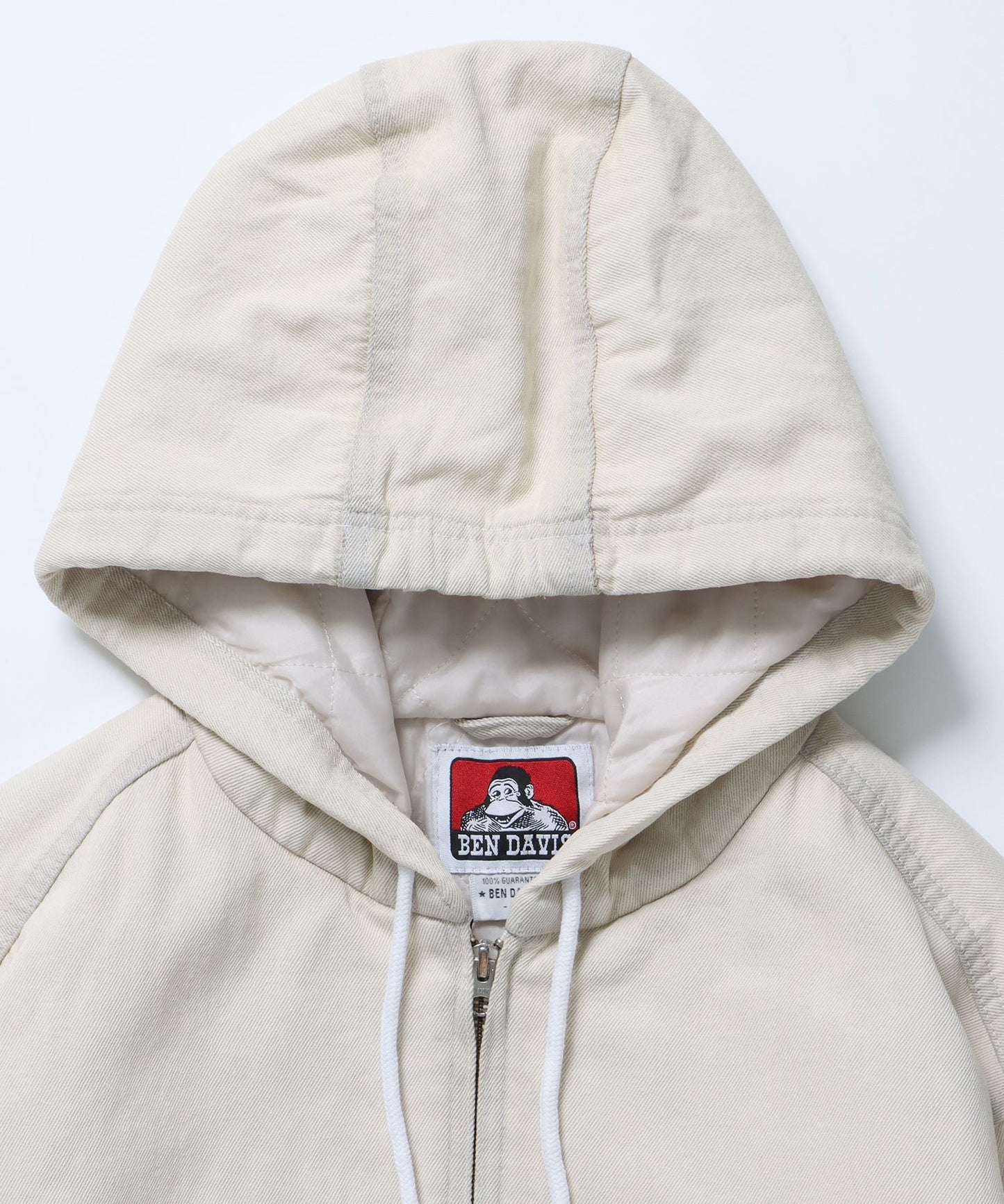 【BEN DAVIS(ベンデイビス)】 BLEACHED WORKERS PARKA / ワイド ジップ ロゴ 刺繍 パーカー アイボリー