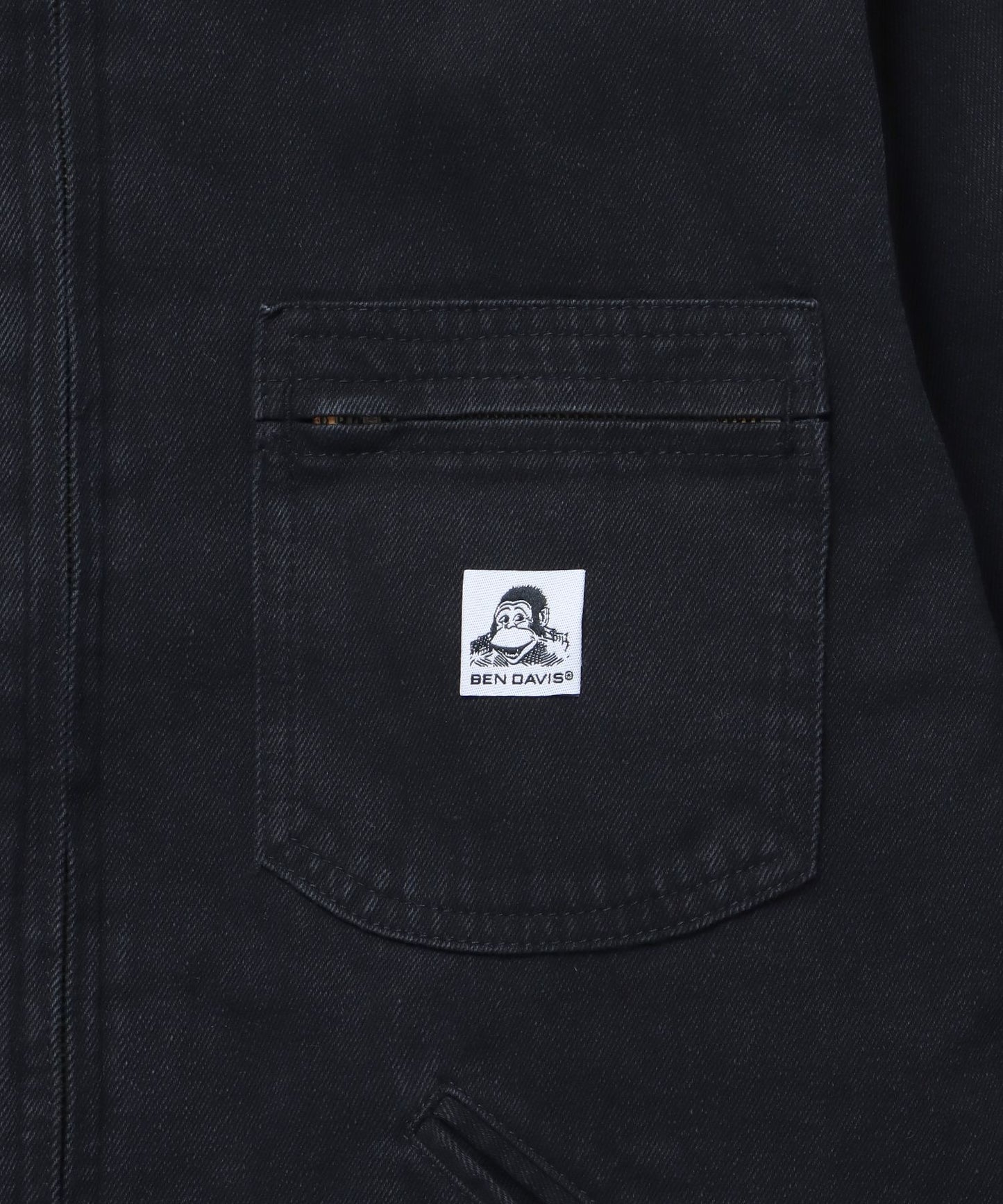 【BEN DAVIS(ベンデイビス)】 BLEACHED QUENTIN JACKET / ワイド ジップ ロゴ 刺繍 ジャケット ブラック