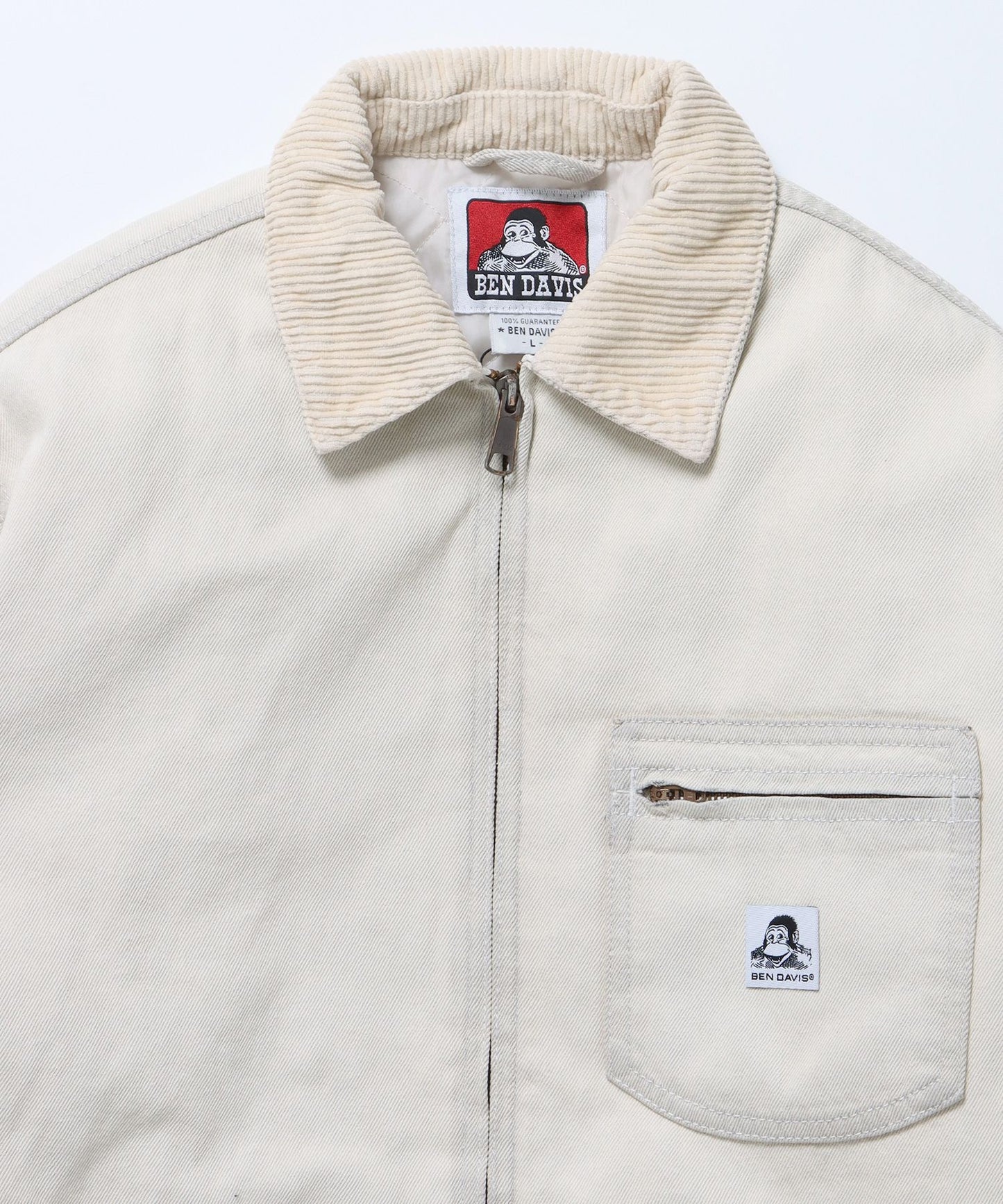 【BEN DAVIS(ベンデイビス)】 BLEACHED QUENTIN JACKET / ワイド ジップ ロゴ 刺繍 ジャケット アイボリー