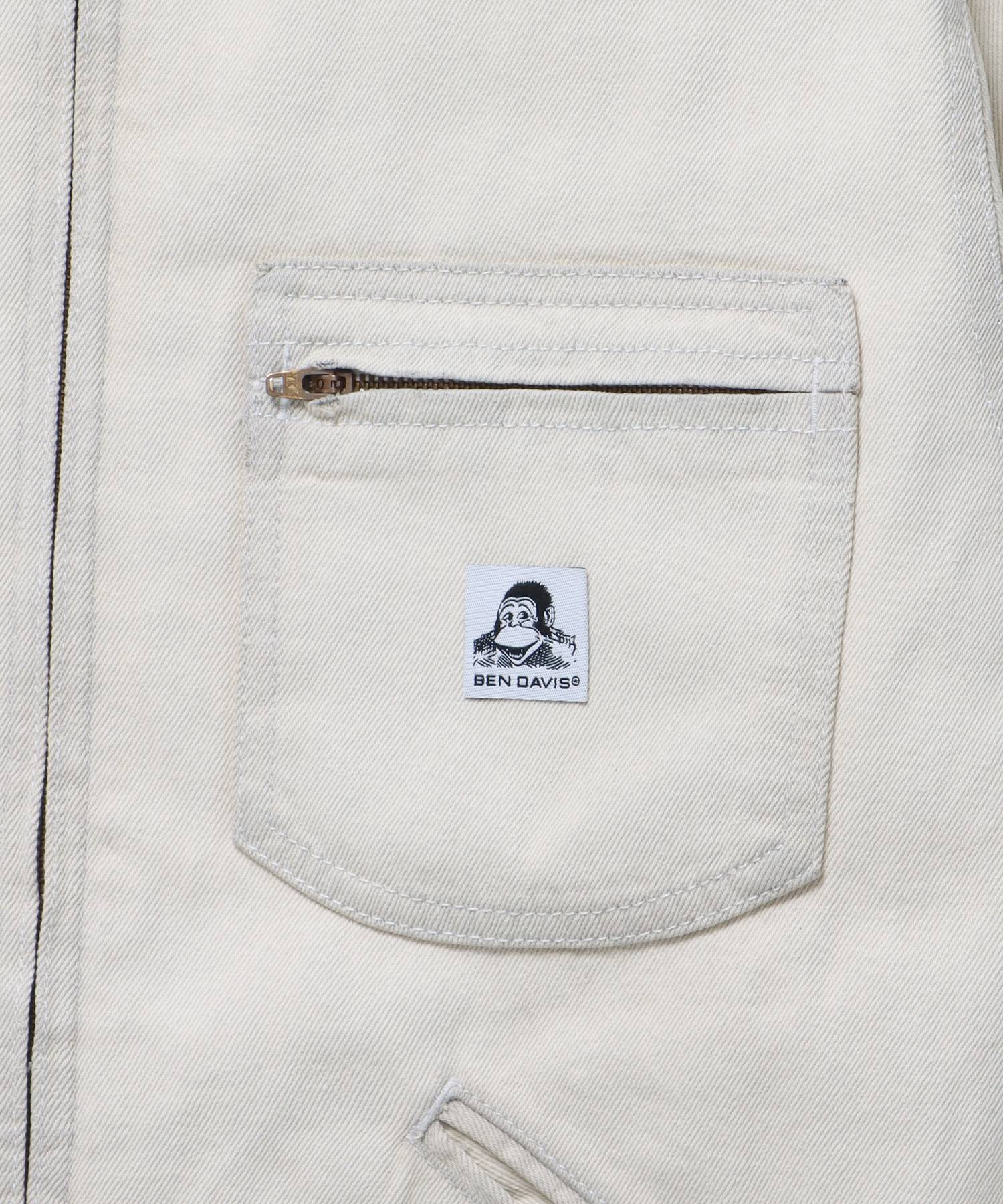 【BEN DAVIS(ベンデイビス)】 BLEACHED QUENTIN JACKET / ワイド ジップ ロゴ 刺繍 ジャケット アイボリー