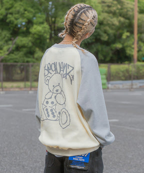 【SEQUENZ】 DICE BEAR RAGLAN C/N THERMAL / 配色 ラグラン ダイス オーバーサイズ クリーム