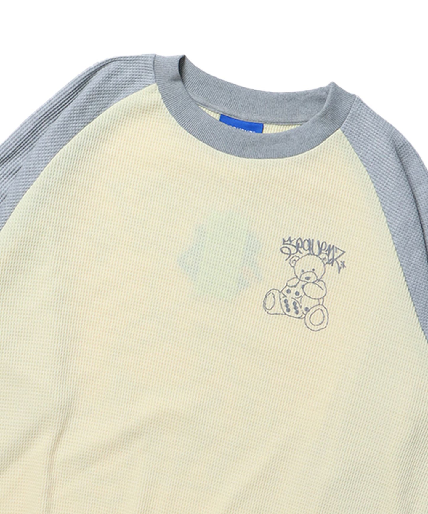 【SEQUENZ】 DICE BEAR RAGLAN C/N THERMAL / 配色 ラグラン ダイス オーバーサイズ クリーム