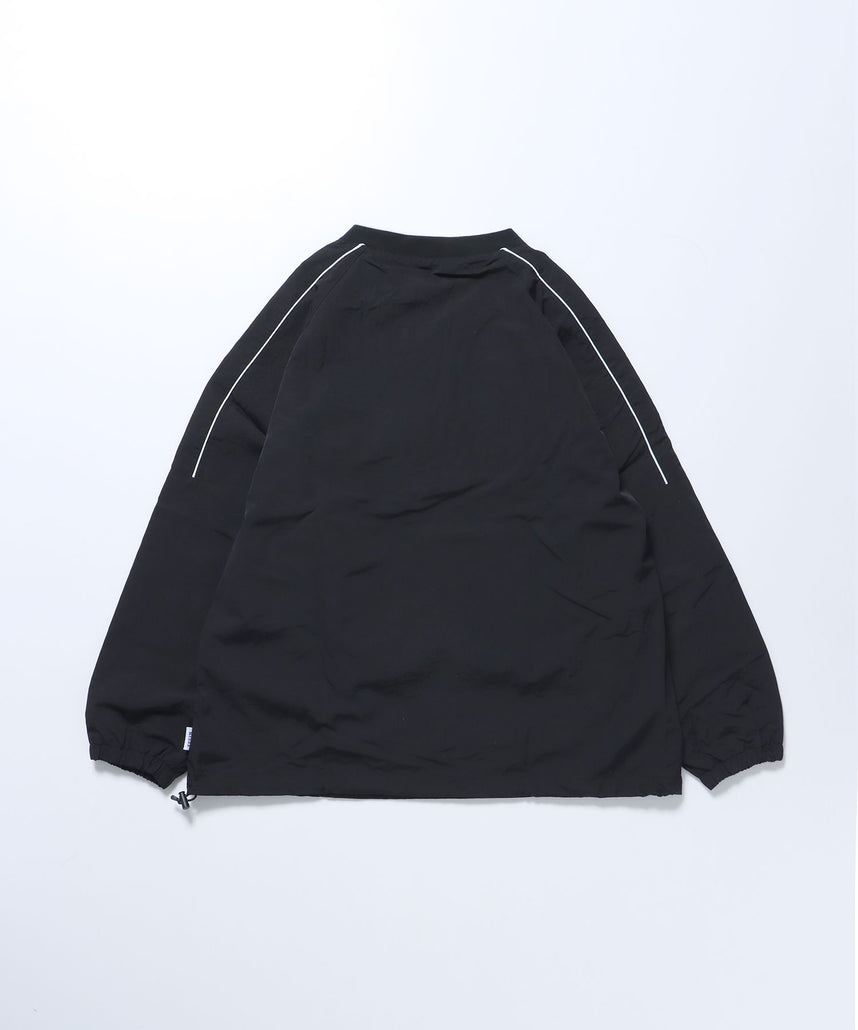 リブラインナイロンプルオーバー / ドローコード ゲームシャツ 刺繍 ブラック