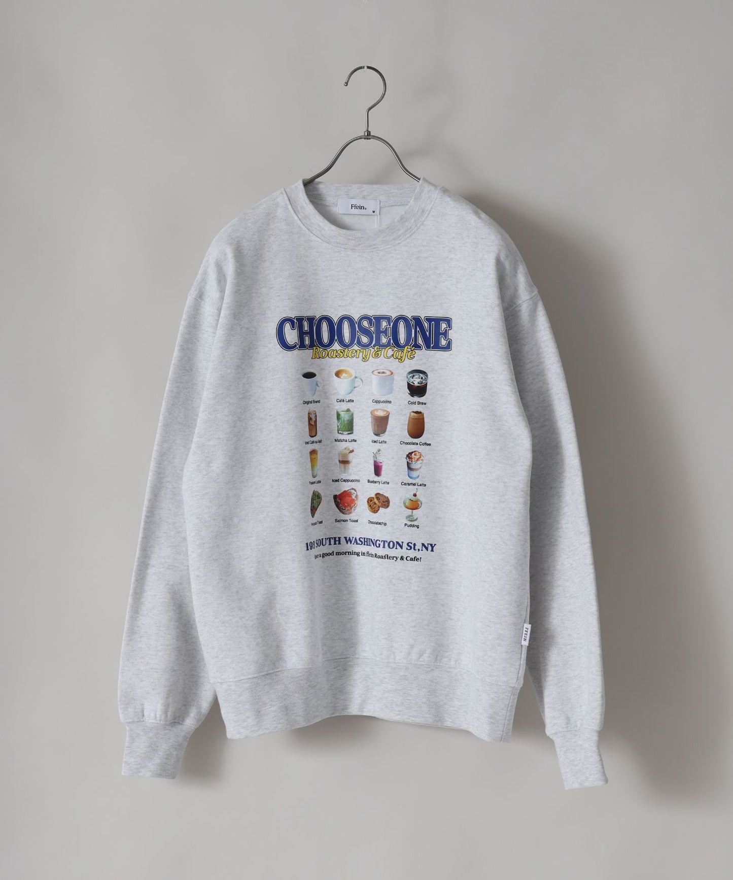 【FFEIN(フェイン)】アソート柄フォトクルーネックスウェット / バックプリント 裏起毛 カジュアル ブランドロゴ 刺繍 ワンポイント バックプリント トレーナー アソート ダイナーメニュー風 フォト 柄83