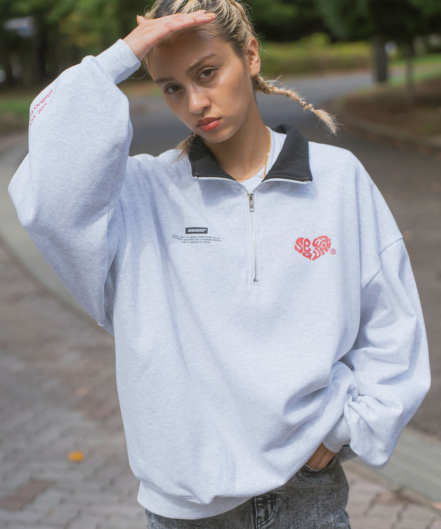 SEQUENZシークエンズ】BROKEN HEART LOGO HALF ZIP SWEAT / 裏起毛