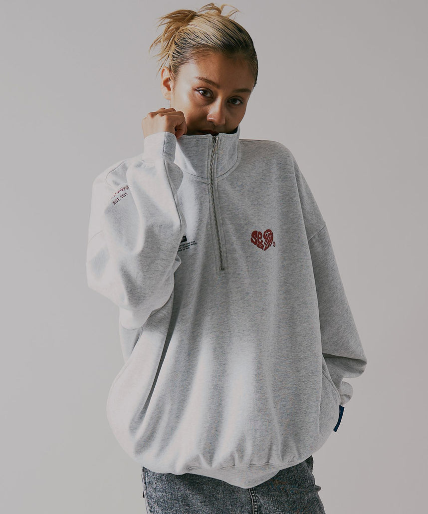 SEQUENZシークエンズ BROKEN HEART LOGO HALF ZIP SWEAT / 裏起毛