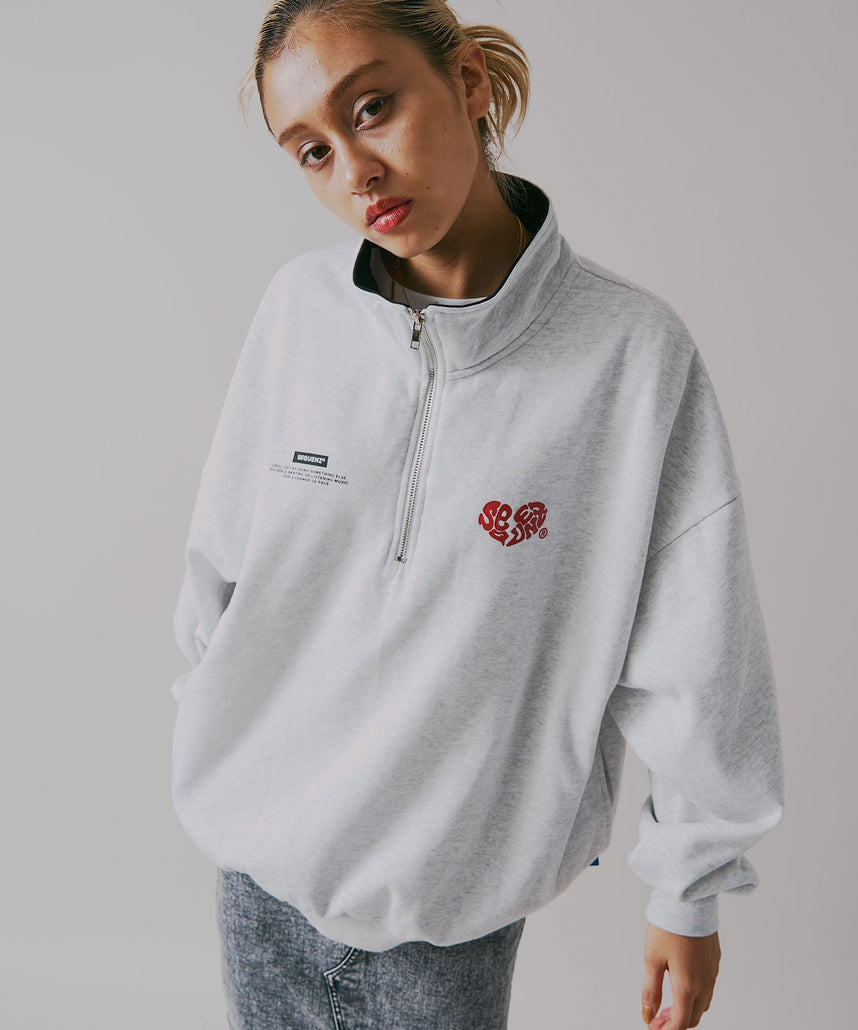 BROKEN HEART LOGO HALF ZIP SWEAT / 裏起毛 オーバーサイズ クルーネック スウェット 配色 アイボリー