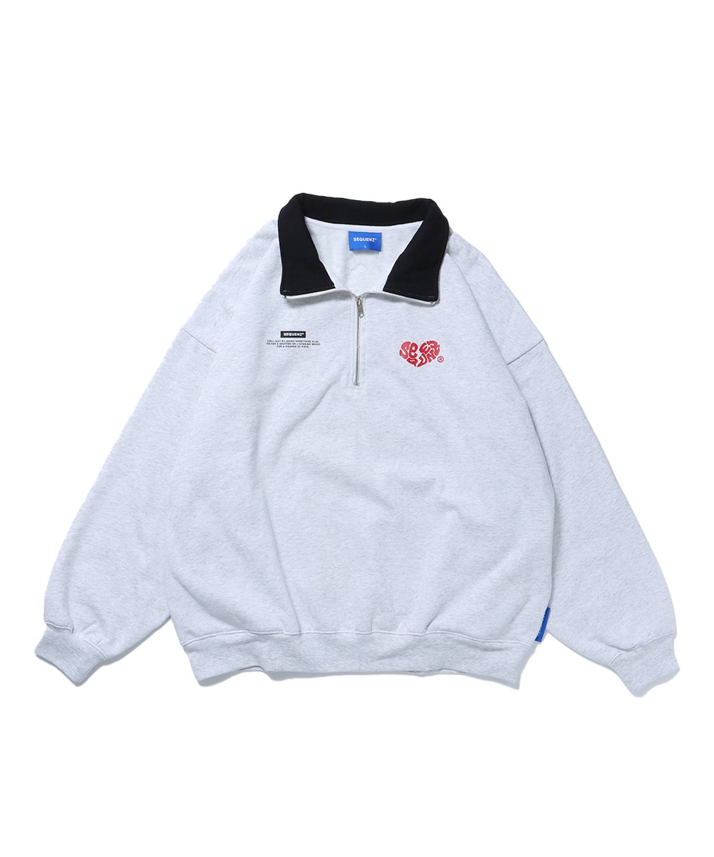【SEQUENZ】 BROKEN HEART LOGO HALF ZIP SWEAT / 裏起毛 オーバーサイズ クルーネック スウェット 配色 アイボリー