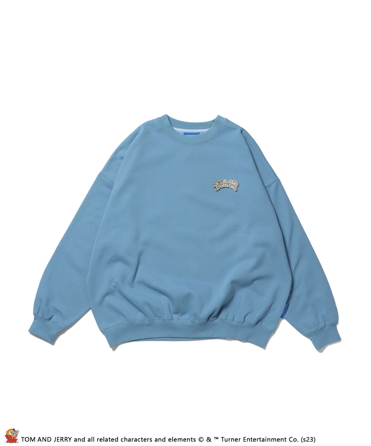 【SEQUENZ】TOM and JERRY TEC STYLE C/N SWET / トムとジェリー ストリート 古着風 ロゴ ペアコーデ クルーネック スウェット ターコイズブルー