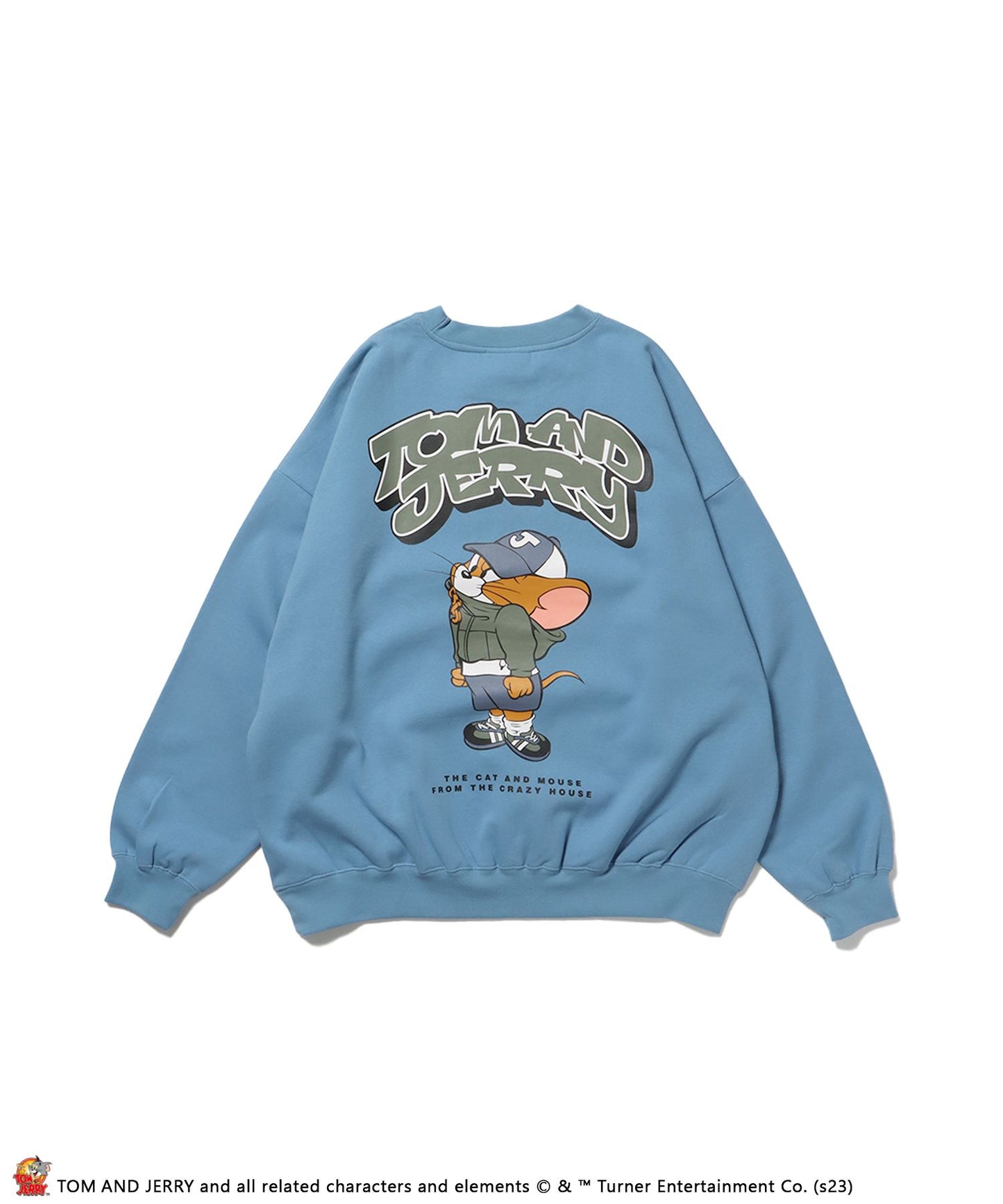 【SEQUENZ】TOM and JERRY TEC STYLE C/N SWET / トムとジェリー ストリート 古着風 ロゴ ペアコーデ クルーネック スウェット ターコイズブルー