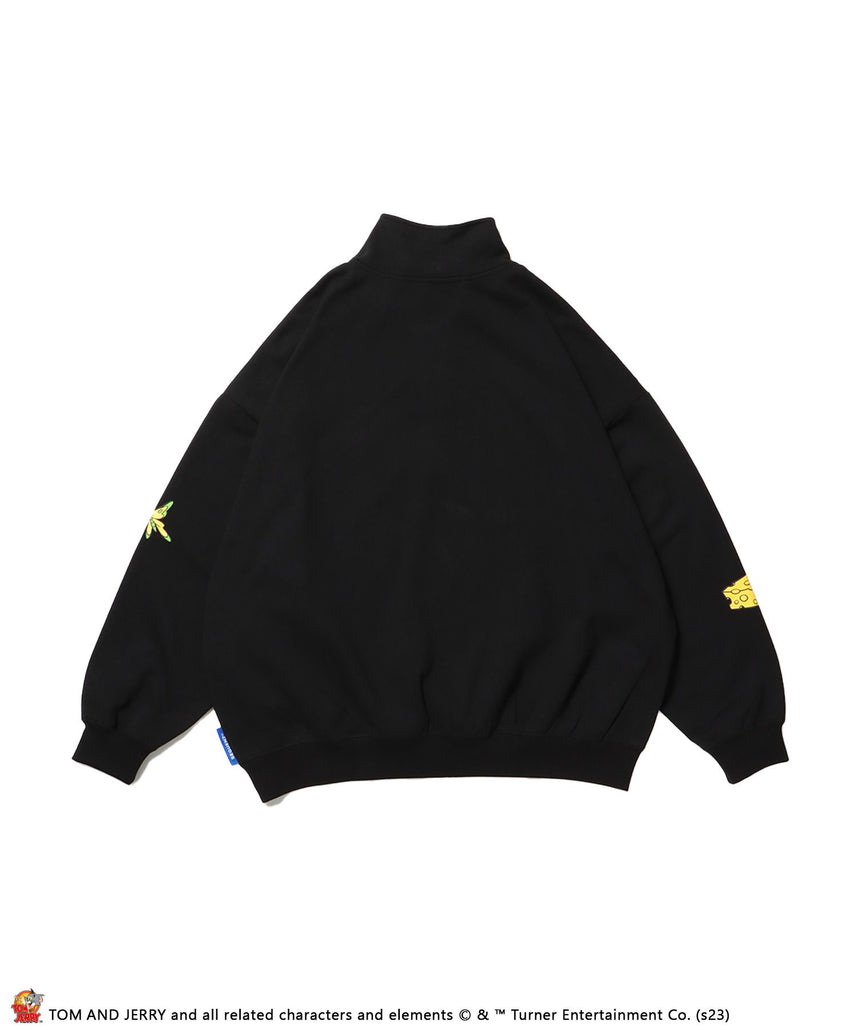 TOM and JERRY CHASE HALF ZIP SWEAT / トムとジェリー ストリート 古着風 ロゴ ペアコーデ プルオーバー バーフジップ ブラック