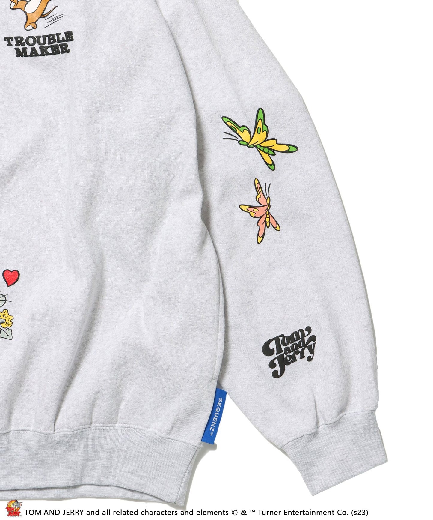 TOM and JERRY CHASE HALF ZIP SWEAT / トムとジェリー ストリート 古着風 ロゴ ペアコーデ プルオーバー バーフジップ アイボリー