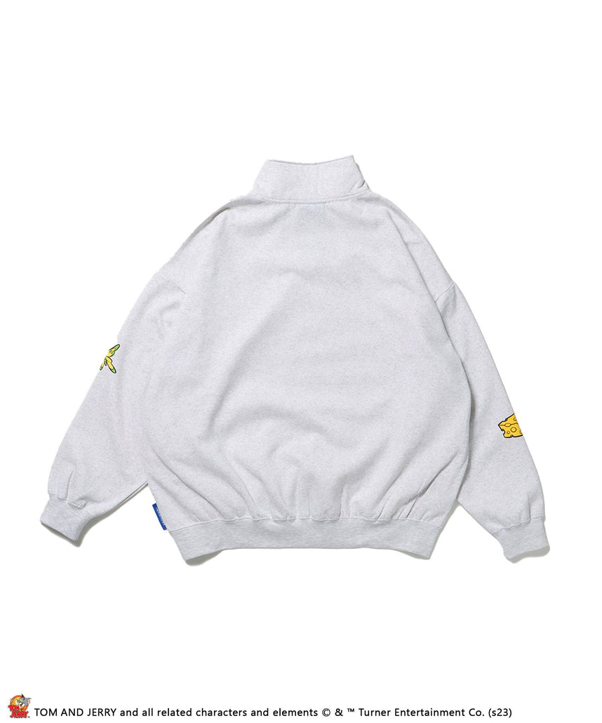 TOM and JERRY CHASE HALF ZIP SWEAT / トムとジェリー ストリート 古着風 ロゴ ペアコーデ プルオーバー バーフジップ アイボリー