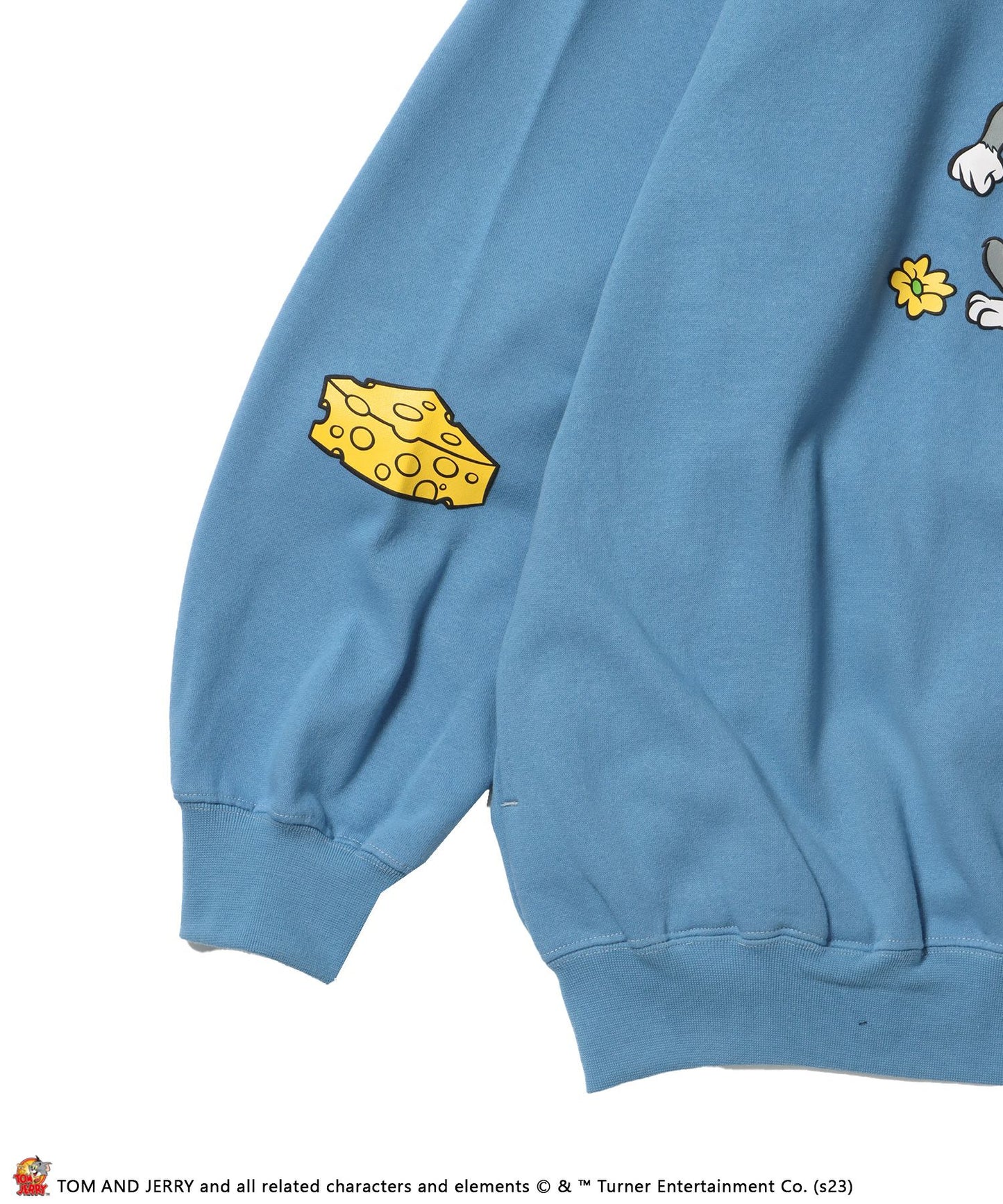 TOM and JERRY CHASE HALF ZIP SWEAT / トムとジェリー ストリート 古着風 ロゴ ペアコーデ プルオーバー バーフジップ ターコイズブルー