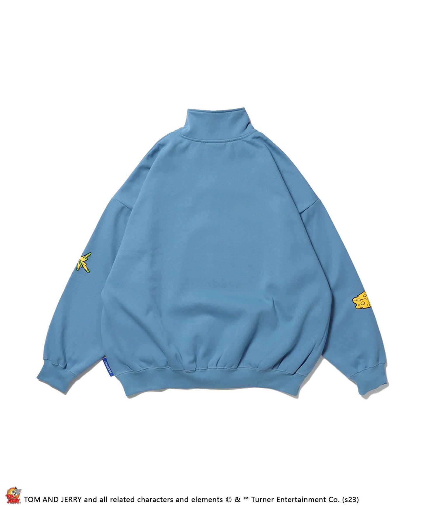 TOM and JERRY CHASE HALF ZIP SWEAT / トムとジェリー ストリート 古着風 ロゴ ペアコーデ プルオーバー バーフジップ ターコイズブルー