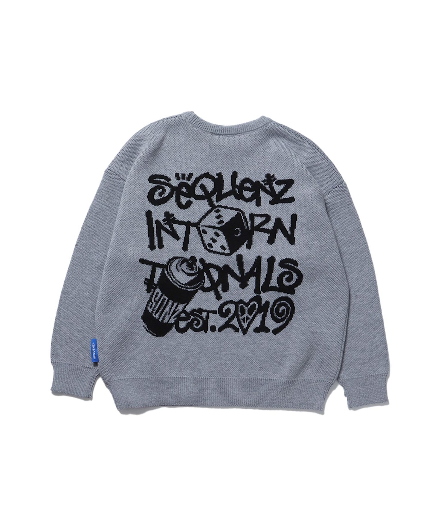【SEQUENZ】 DICE＆SPRAY SWEATER / ダイス ハート ビックシルエット クルーネック プルオーバー ニット アイボリー