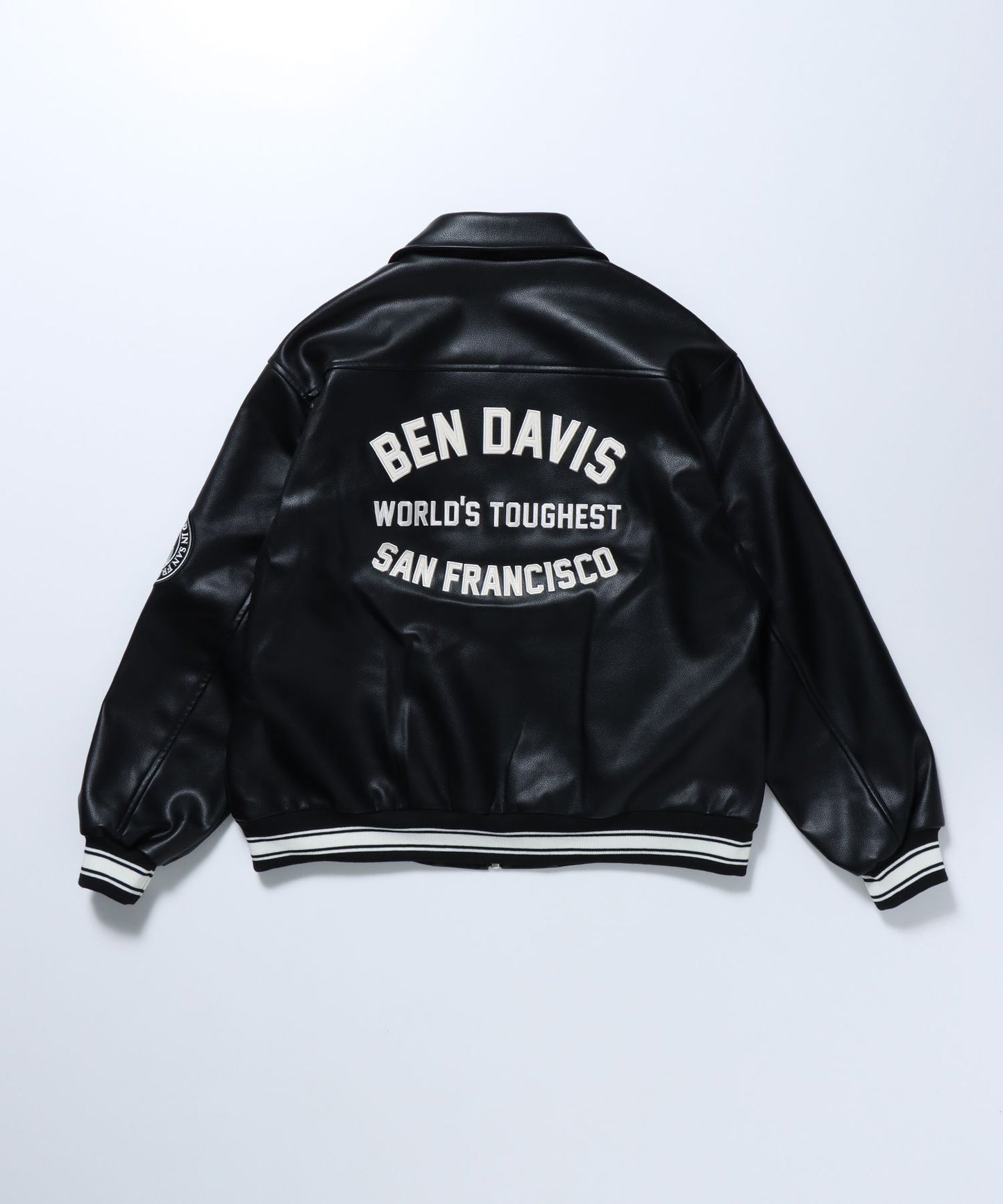 【BEN DAVIS(ベンデイビス)】 FAUX LEATHER FLIGHT JACKET / レザー ワッペン 刺繍 フライトジャケット ブラック