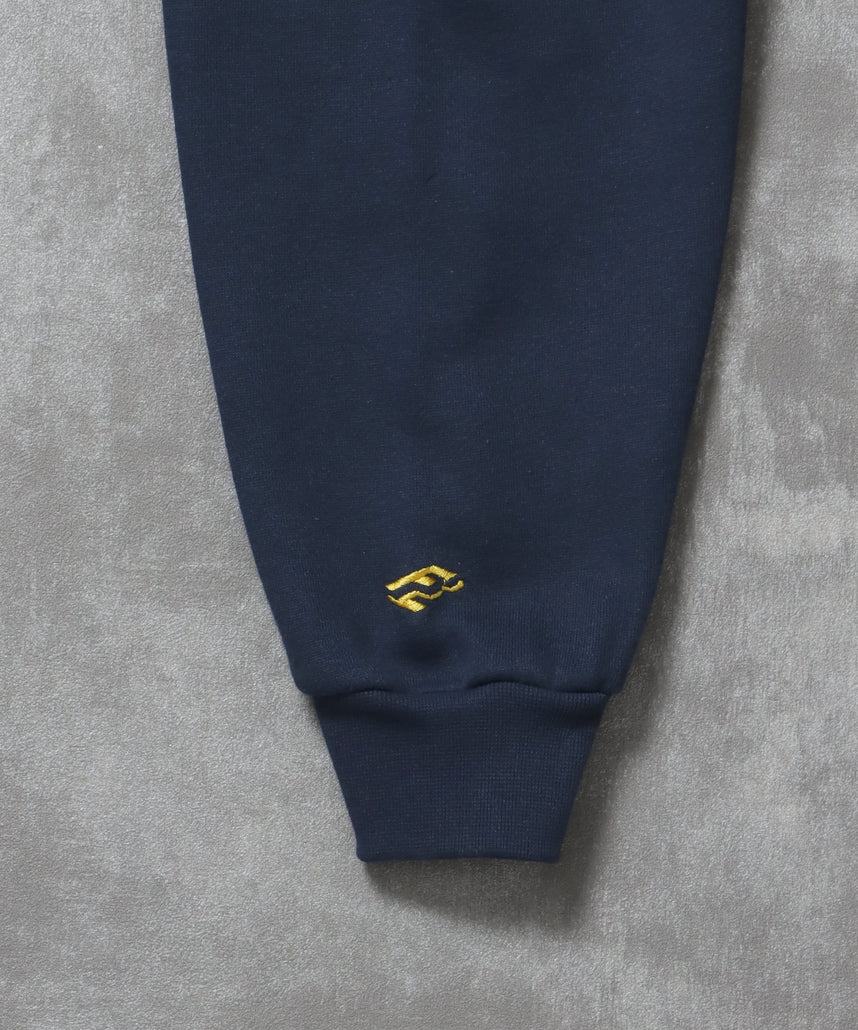 センター3D刺繍立体フードショート丈ZIPパーカー / レディース パーカー 裏起毛 ヘビーウエイト フーディ ダブルジップ 【短丈】 ネイビー