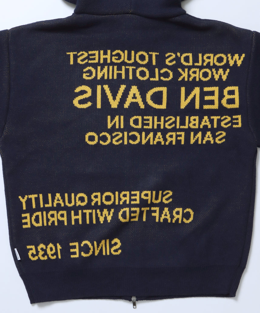 FAUX FUR TRIM KNIT JACKET / オーバーサイズ ニット ファー ジップパーカー フーディ ダブルジップ ネイビー