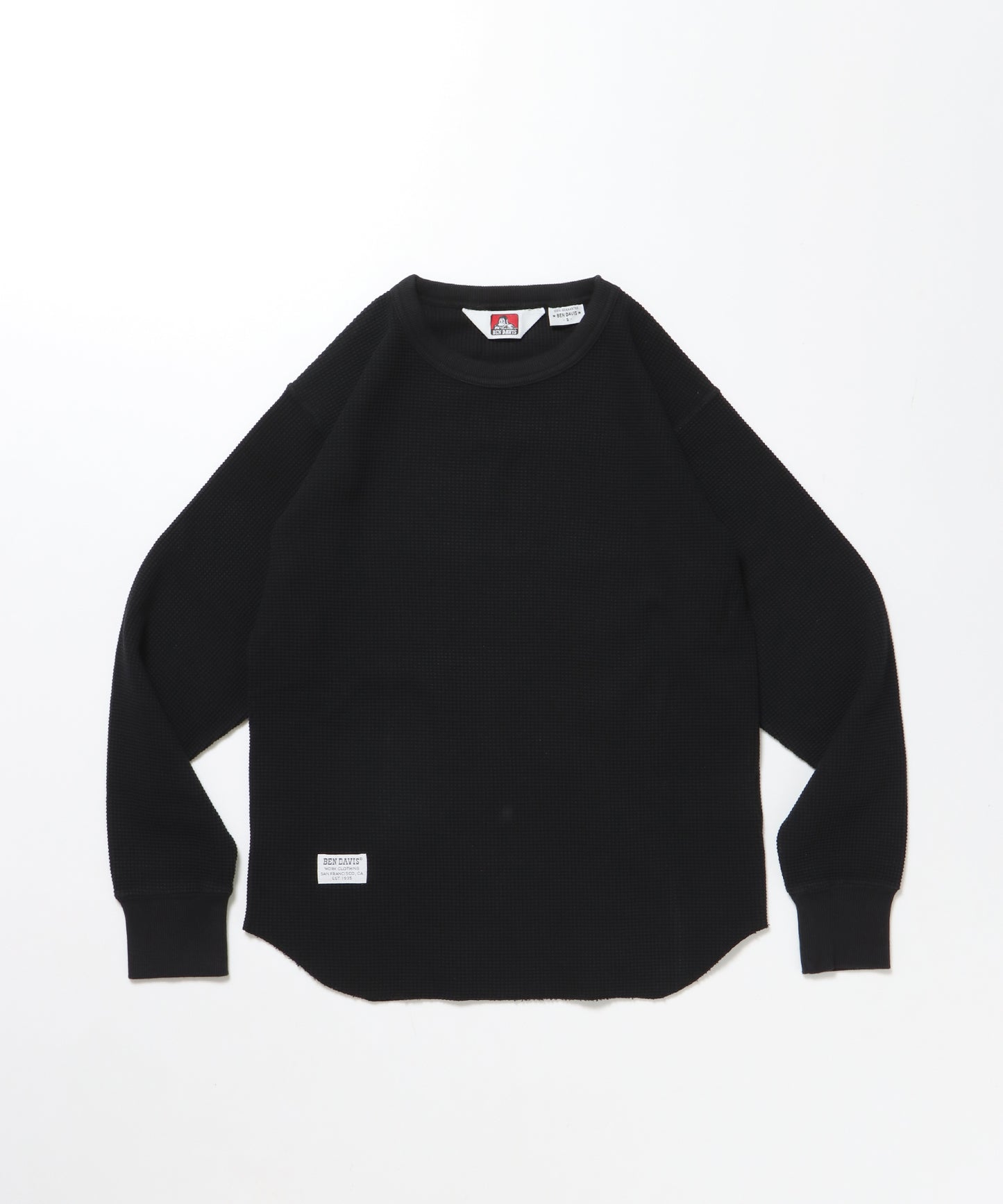 WAFFLE L/S CREW / ビッグシルエット ワッフル クルーネック 長袖 レイヤード ブラック