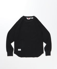 WAFFLE L/S CREW / ビッグシルエット ワッフル クルーネック 長袖 レイヤード ブラック
