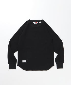 WAFFLE L/S CREW / ビッグシルエット ワッフル クルーネック 長袖 レイヤード ブラック