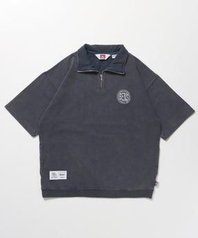CIRCLE LOGO VNTG 1/4 ZIP TOP / サークルロゴ Tシャツ ハーフジップ パウダーブリーチ 刺繍 半袖 ネイビー