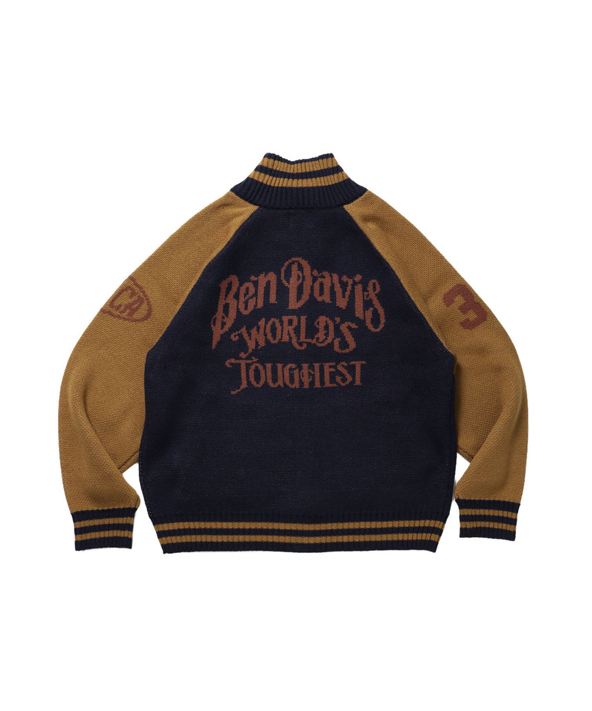BALLPARK KNIT JACKET / ニット ジャケット ジャケード 刺繍 スタジャン スタジアムジャンパー ユニセックス 秋冬 ネイビー