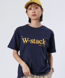 ユニバーサルロゴショート丈Tシャツ/ Tシャツ クルーネック 半袖 プリント 刺繍 チェック 【短丈】 ネイビー