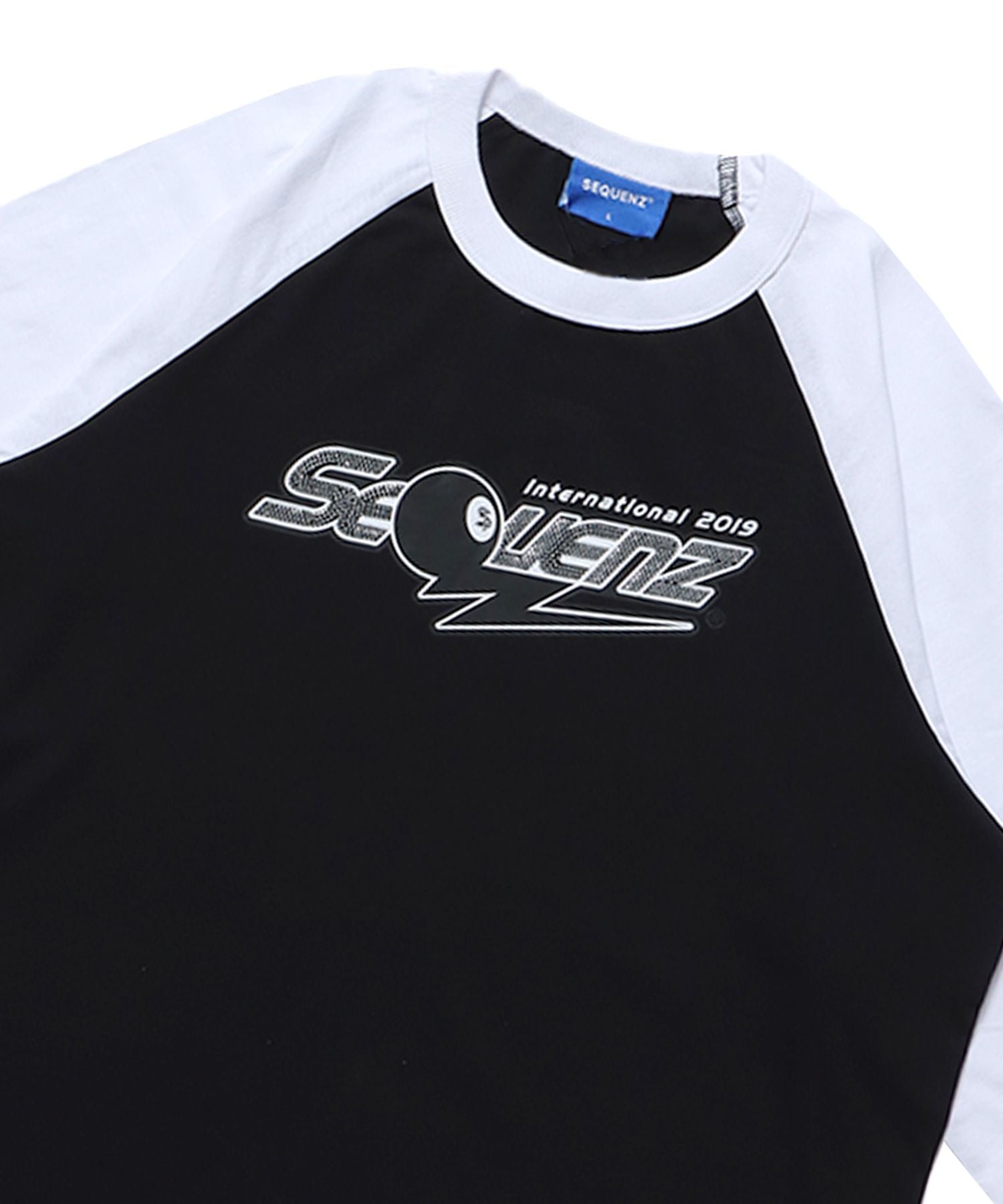 RHINESTONE RAGLAN S/S TEE / ラグラン 配色 クルーネック ８ボール 半袖Tシャツ ルーズシルエット ブラック