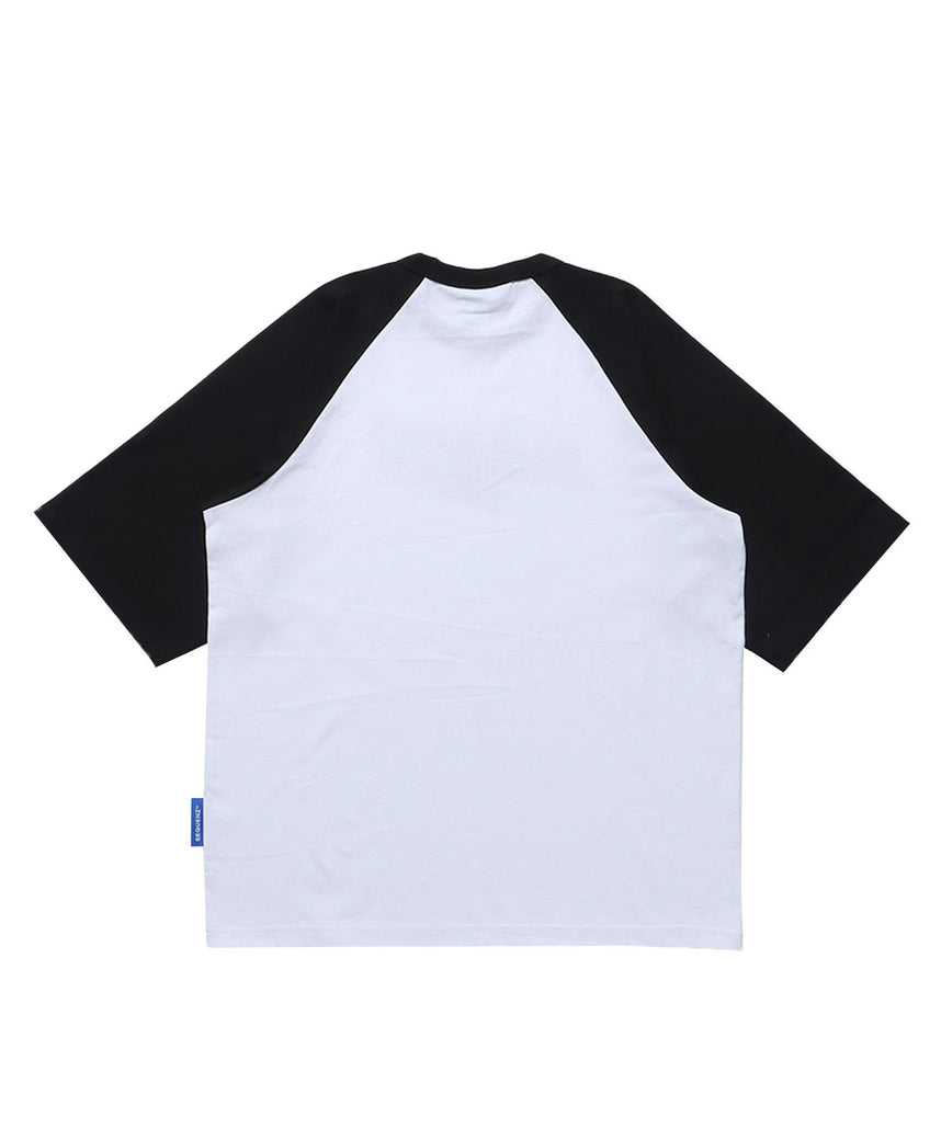 RHINESTONE RAGLAN S/S TEE / ラグラン 配色 クルーネック ８ボール 半袖Tシャツ ルーズシルエット ホワイト