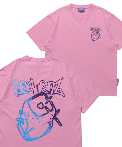 PRECIOUS FADE S/S TEE / 温感プリント 半袖Tシャツ クルーネック ブランドロゴ ハードバイオ ピンク
