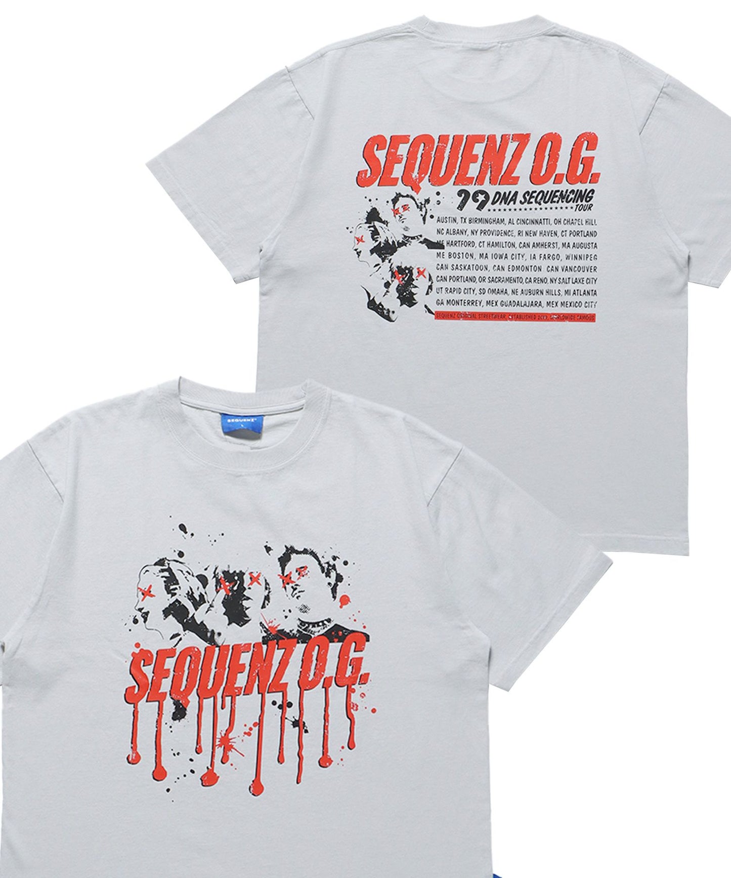【SEQUENZ】TOUR FADE S/S TEE / 半袖Tシャツ クルーネック ブランドロゴ ツアーT バックプリント ハードバイオ ライトグレー